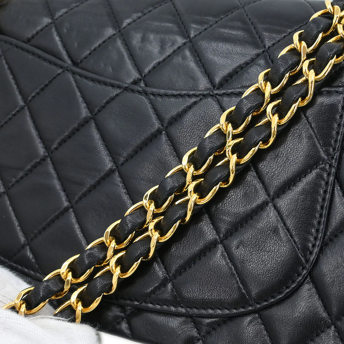 Chanel 2000-2002 Black Lambskin Small Classic Double Flap Shoulder Bag - Image 6