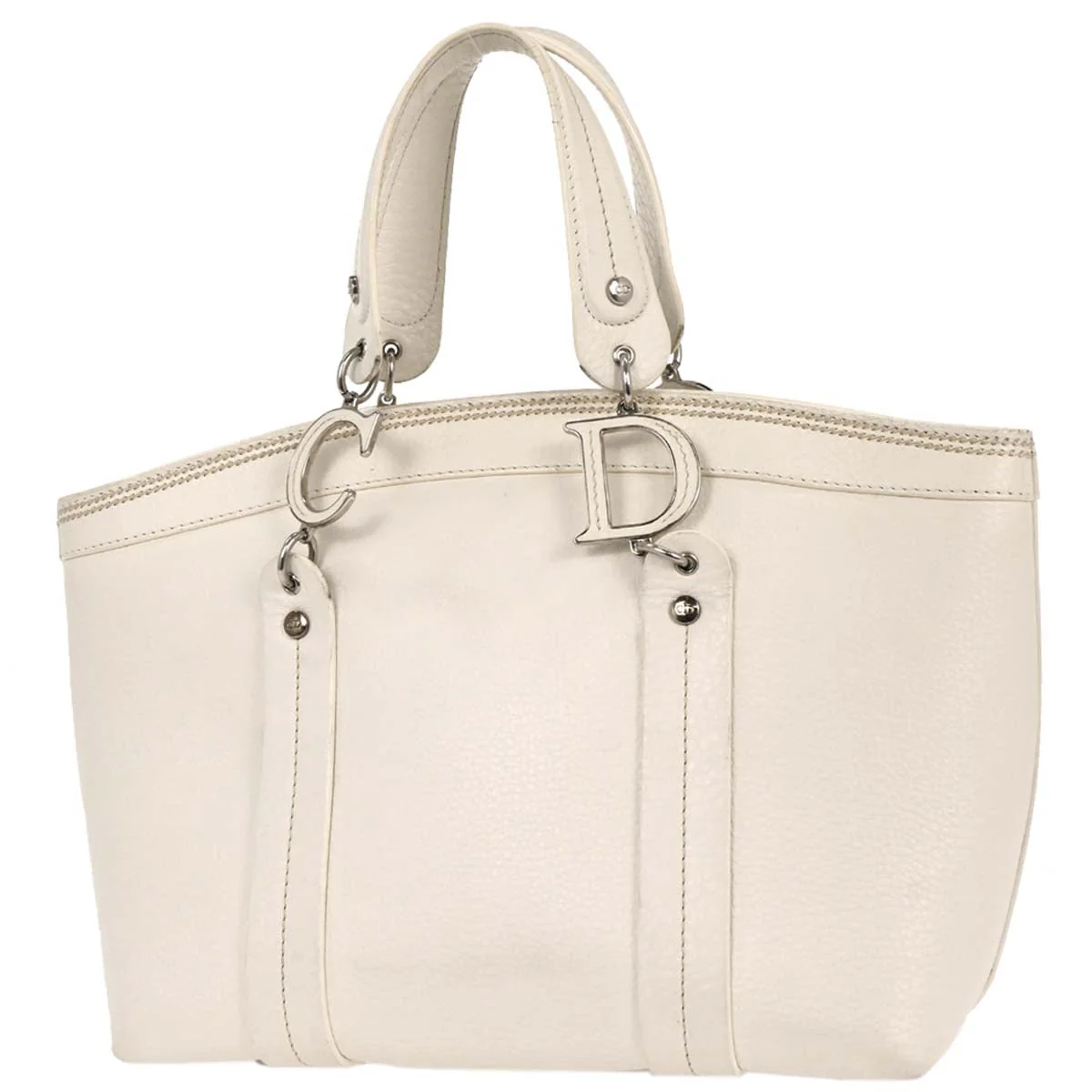 Christian Dior White Floral Embroidered Tote Bag - Image 2