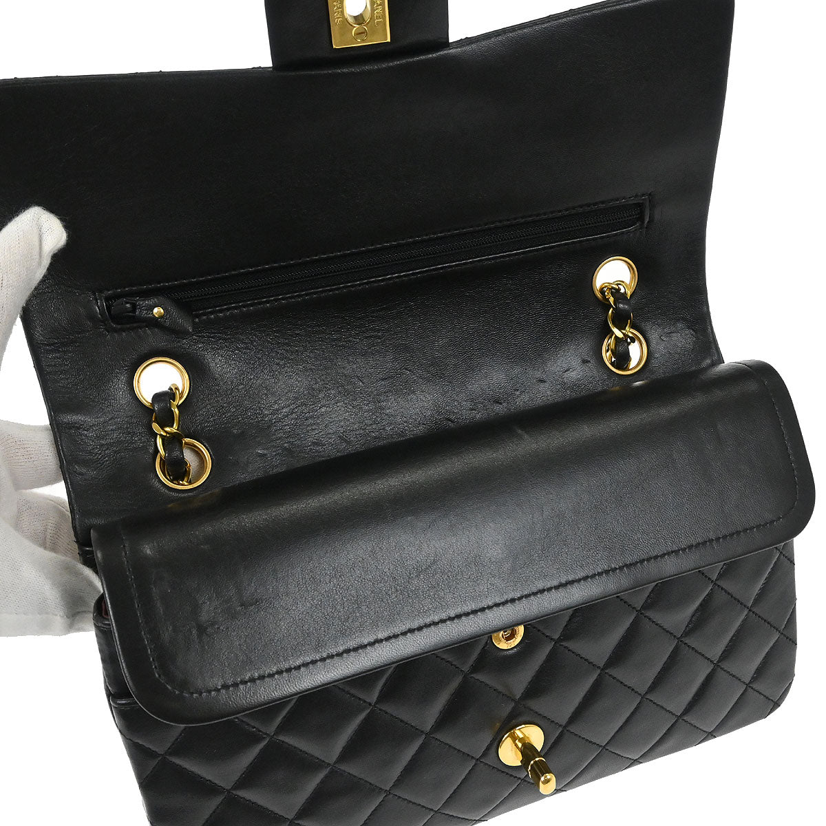 Chanel 1994-1996 Black Lambskin Medium Classic Double Flap Shoulder Bag - Image 6
