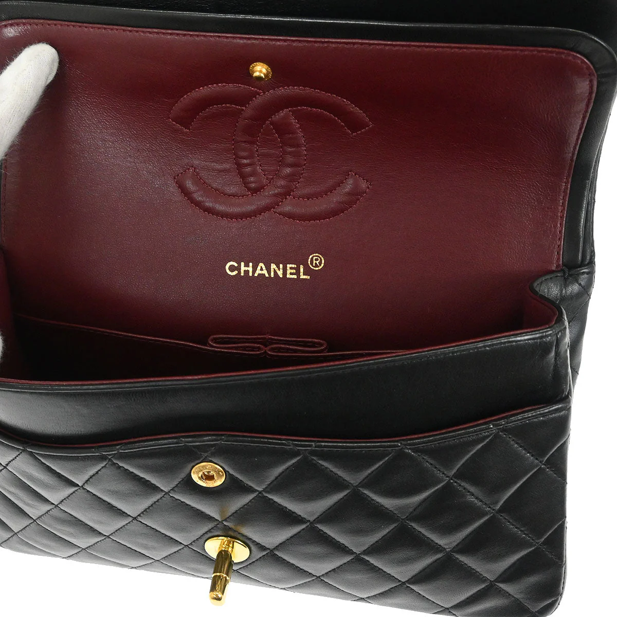 Chanel 1994-1996 Black Lambskin Medium Classic Double Flap Shoulder Bag - Image 8