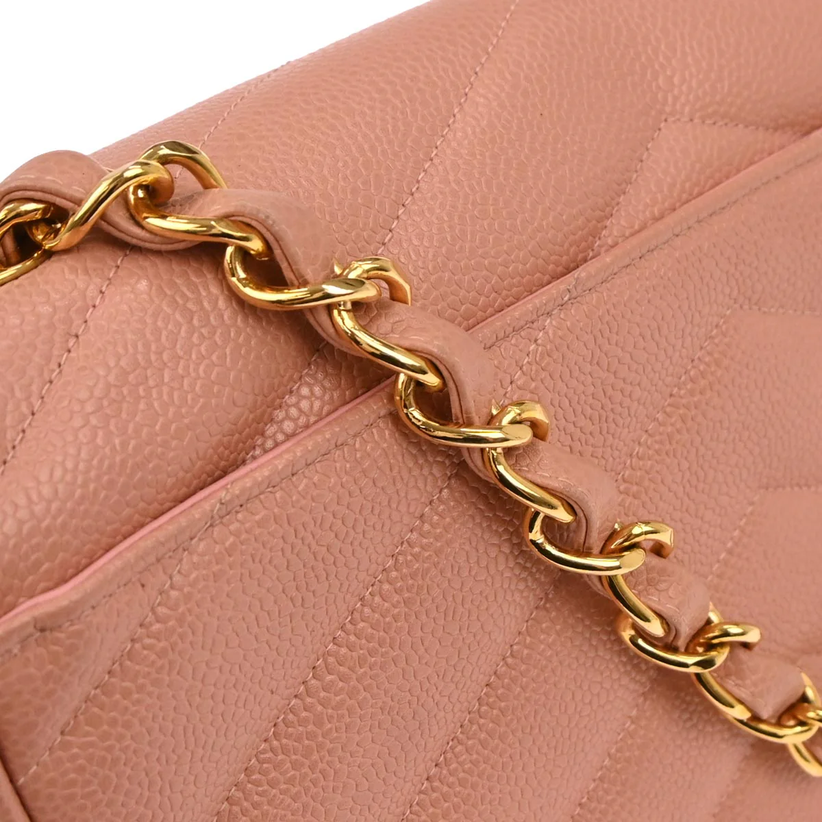 Chanel 1994-1996 Pink Caviar Skin Chevron Shoulder Bag - Image 3