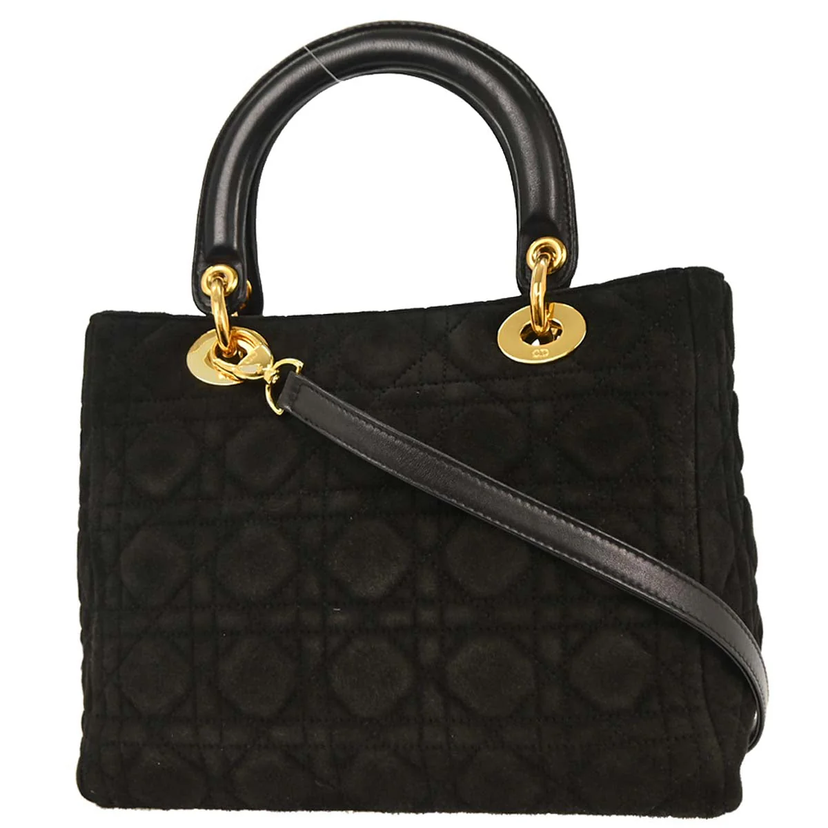Christian Dior Black Suede Medium Lady Dior Cannage 2way Shoulder Handbag - Image 2