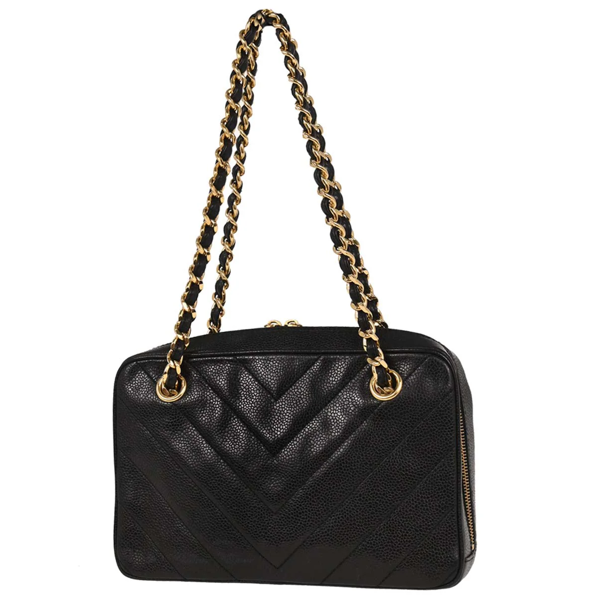 Chanel Black Caviar Chevron Handbag - Image 2