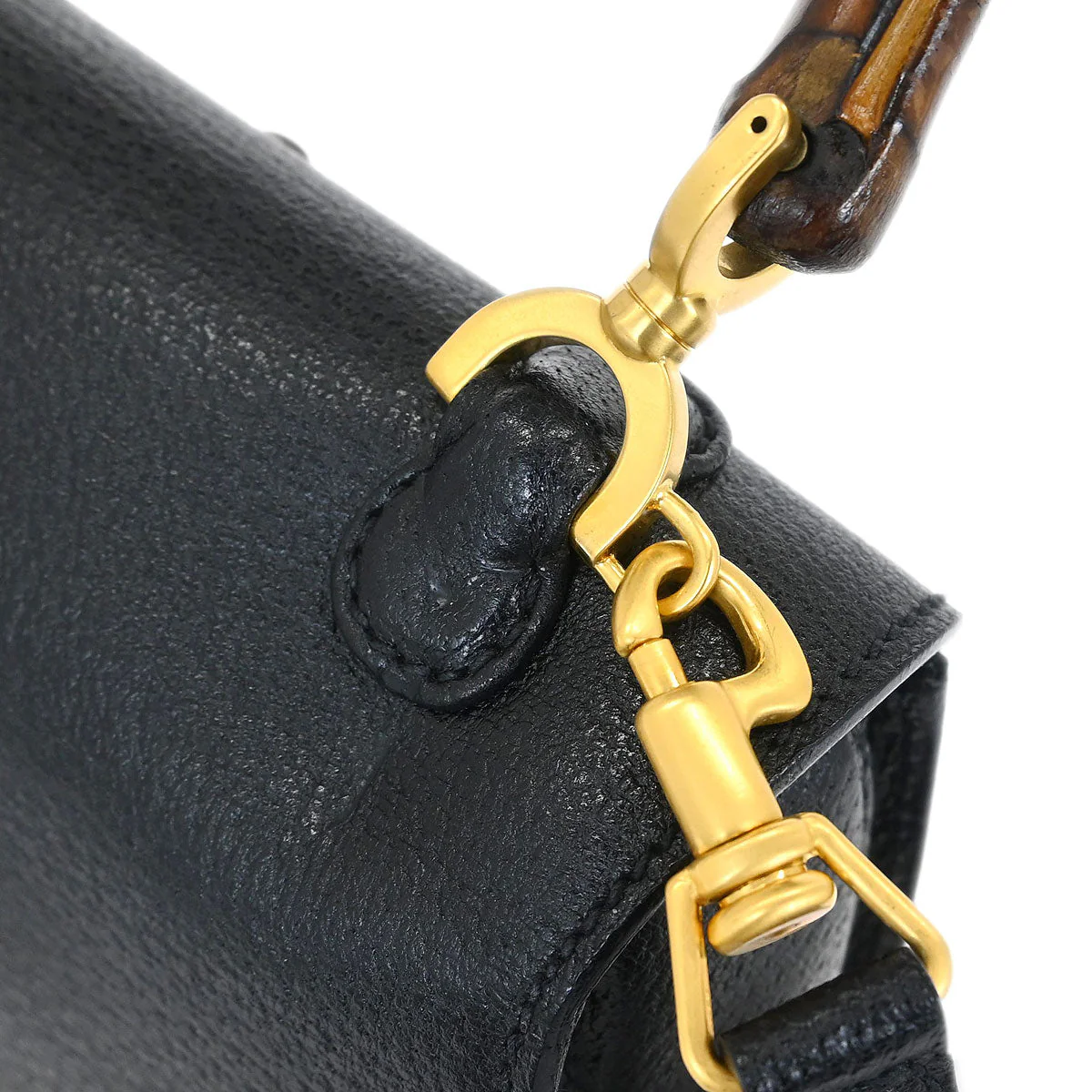 Gucci Black Pigskin Bamboo 2way Shoulder Handbag - Image 4