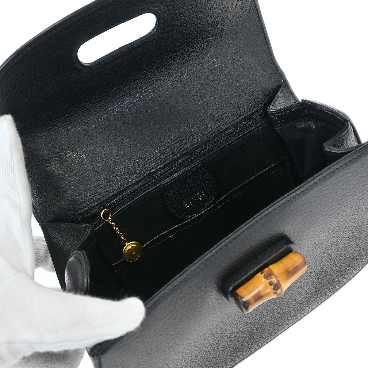 Gucci Black Pigskin Bamboo 2way Shoulder Handbag - Image 7