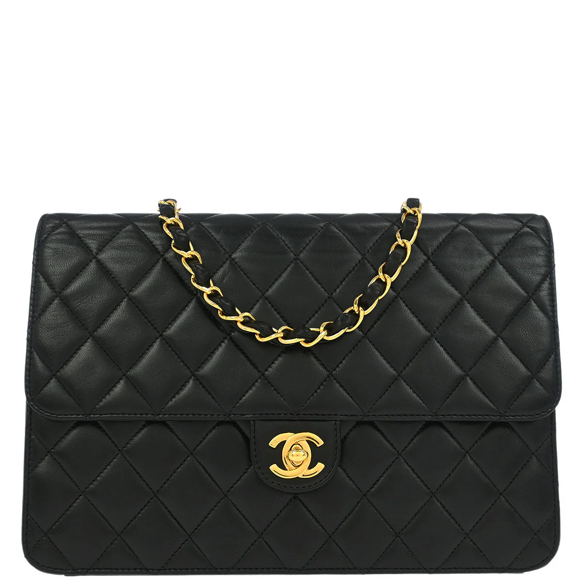 Chanel 2002-2003 Black Lambskin Turnlock Medium Half Flap Shoulder Bag