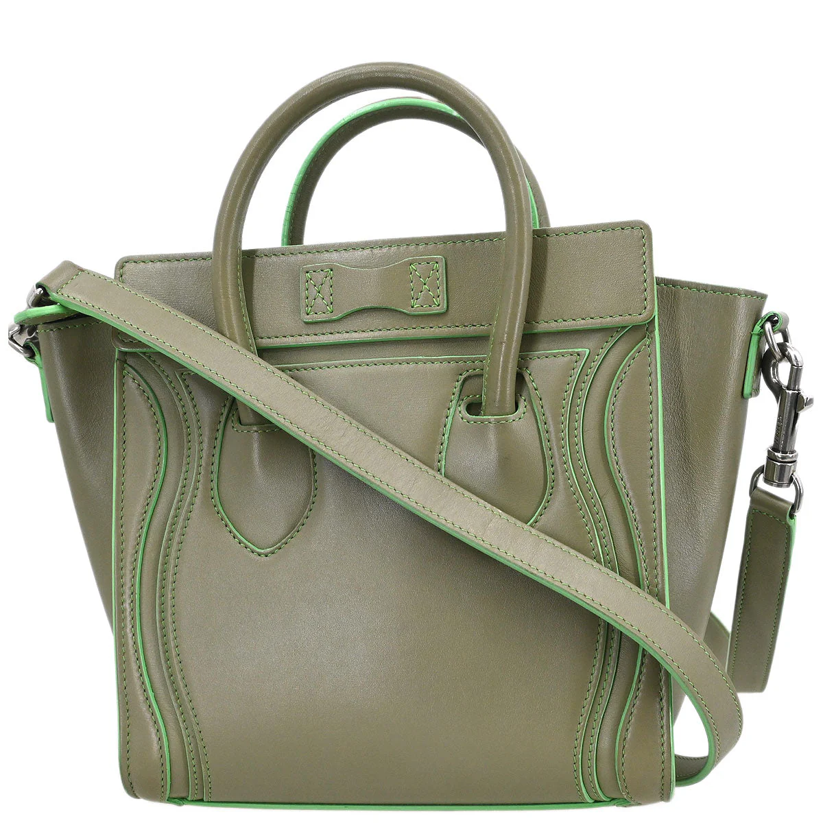 Celine Green Leather Nano Luggage 2way Shoulder Tote Bag - Image 2