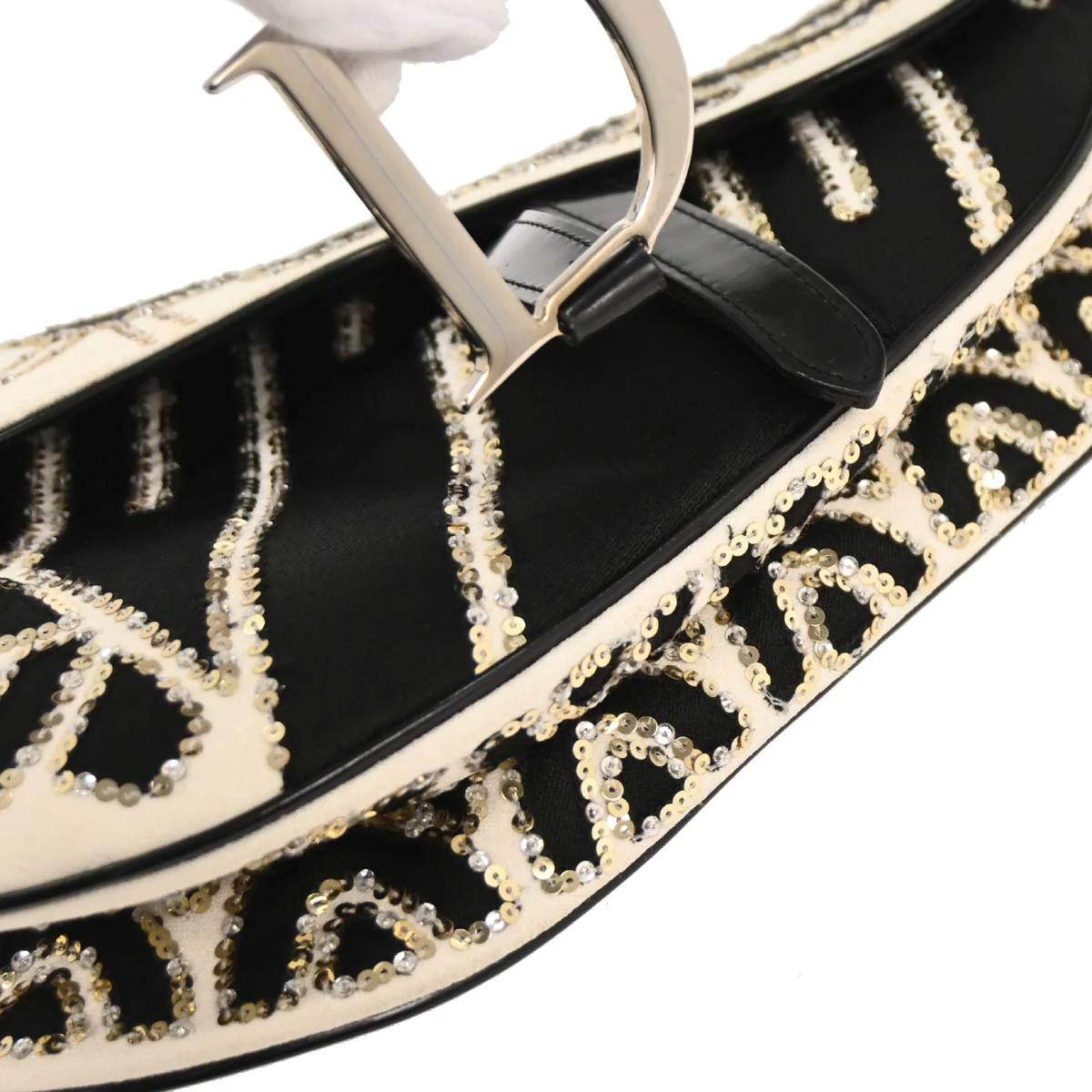 Christian Dior White Black Sequins Saddle Handbag - Image 4
