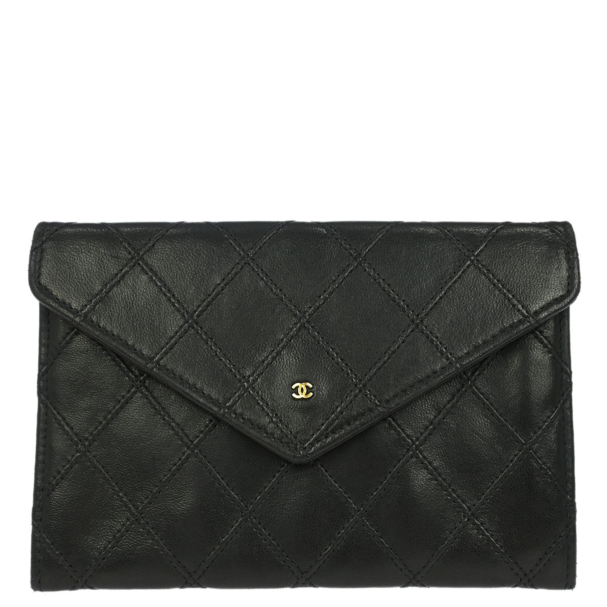 Chanel 1991-1994 Black Lambskin Bicolore Wallet Coin Purse
