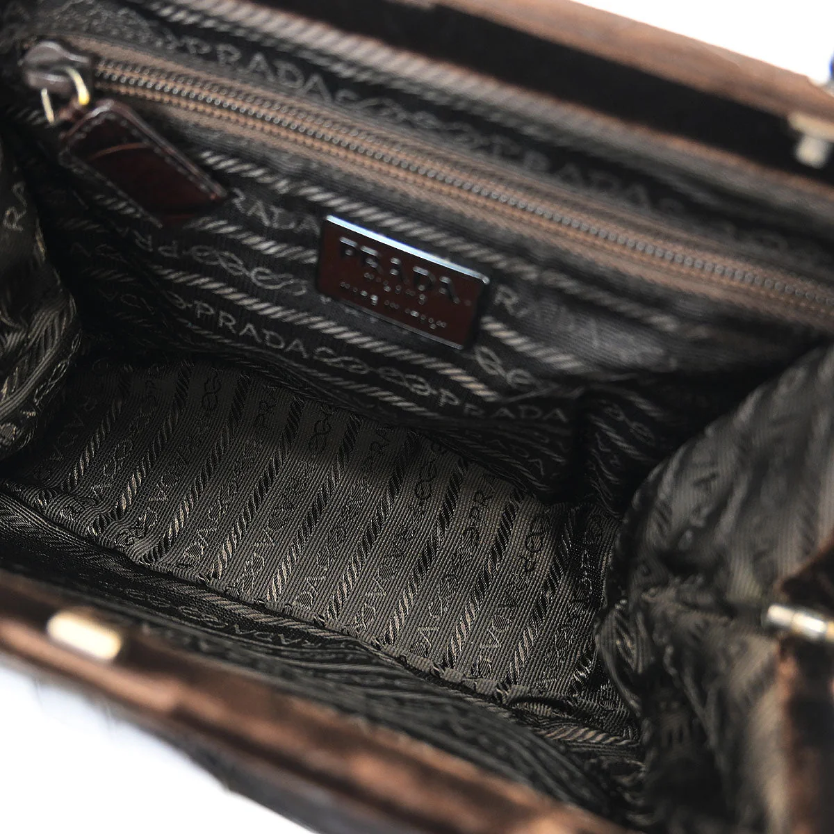 Prada * Brown Leather Velvet Handbag - Image 6