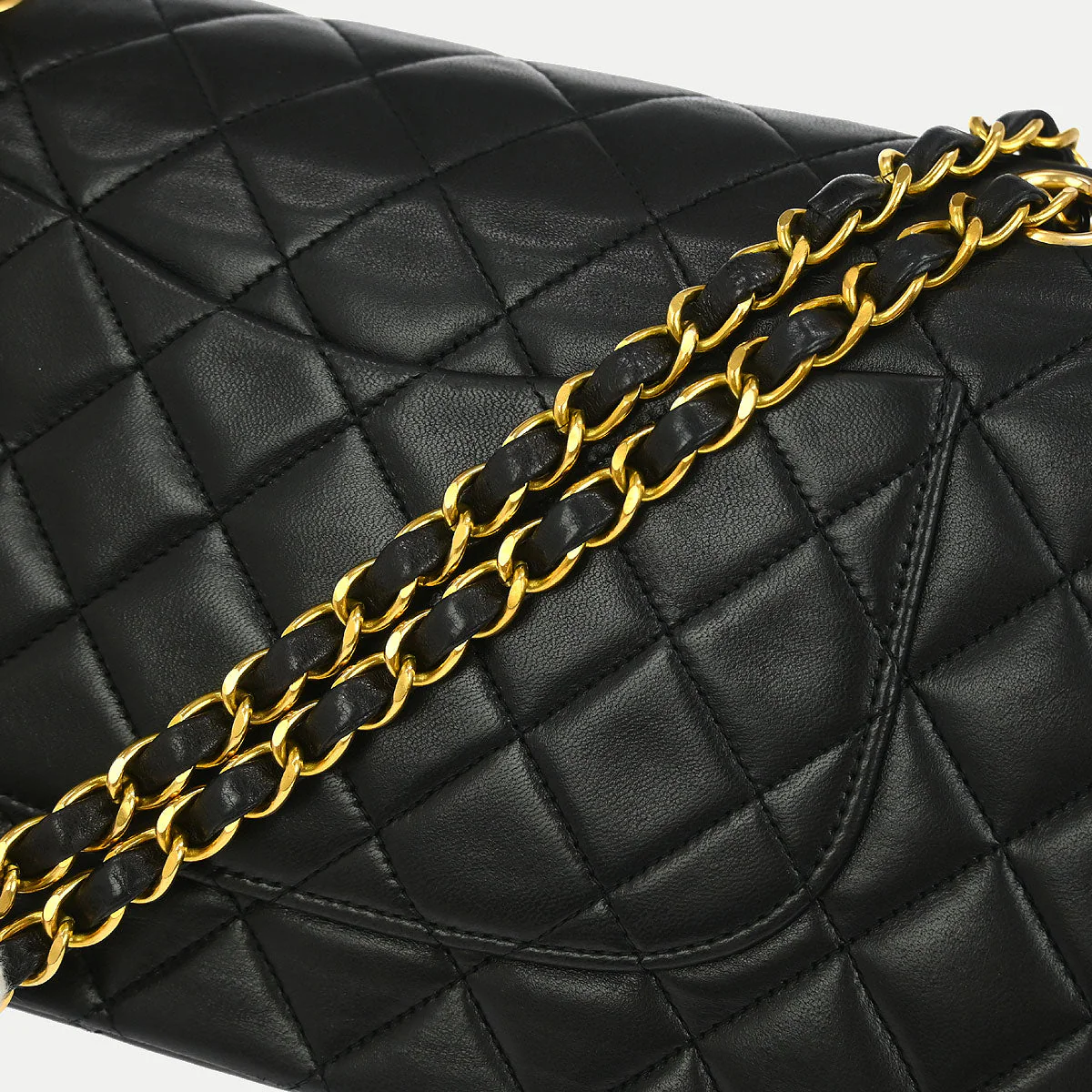 Chanel 1994-1996 Black Lambskin Medium Classic Double Flap Shoulder Bag - Image 5