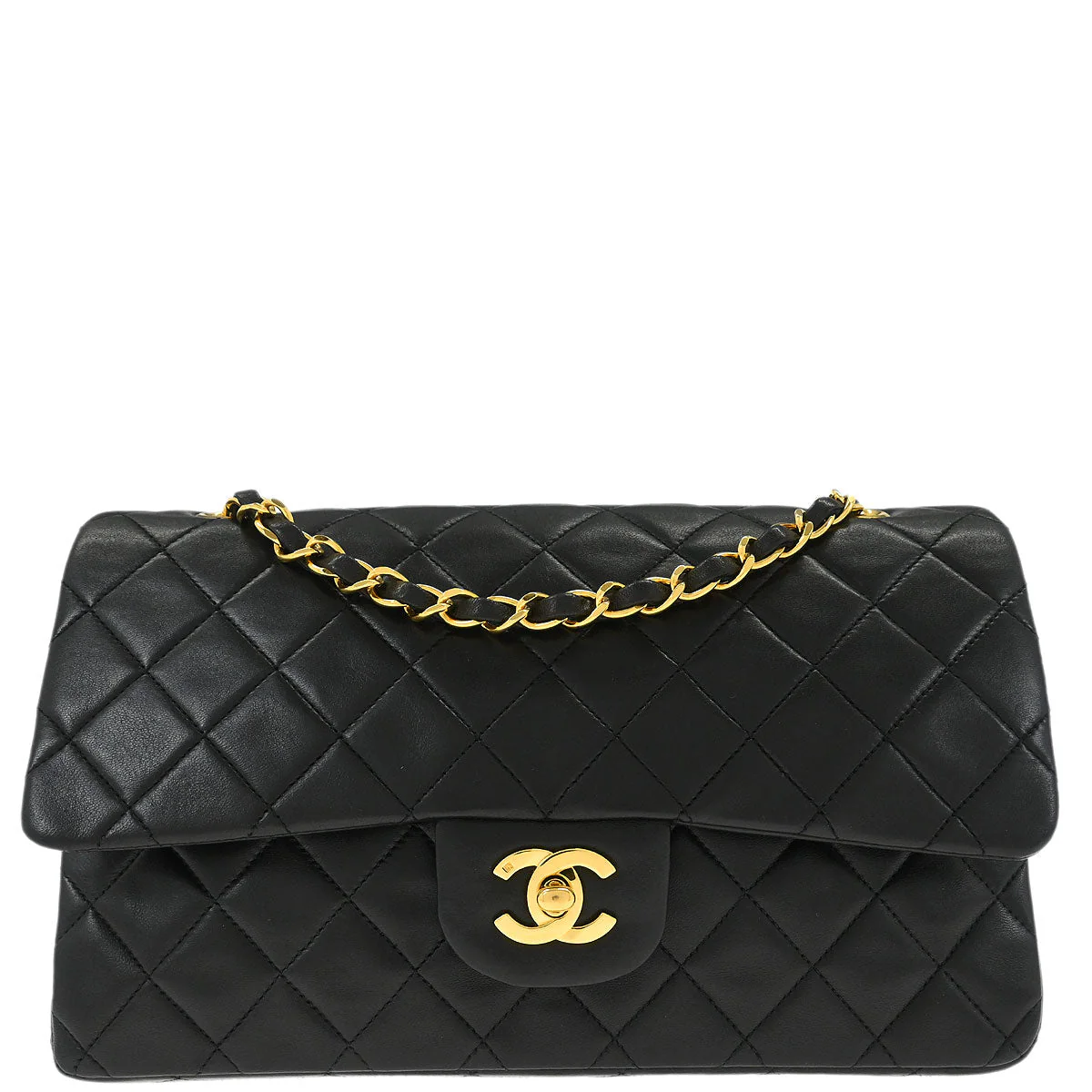 Chanel 1991-1994 Black Lambskin Medium Classic Double Flap Shoulder Bag