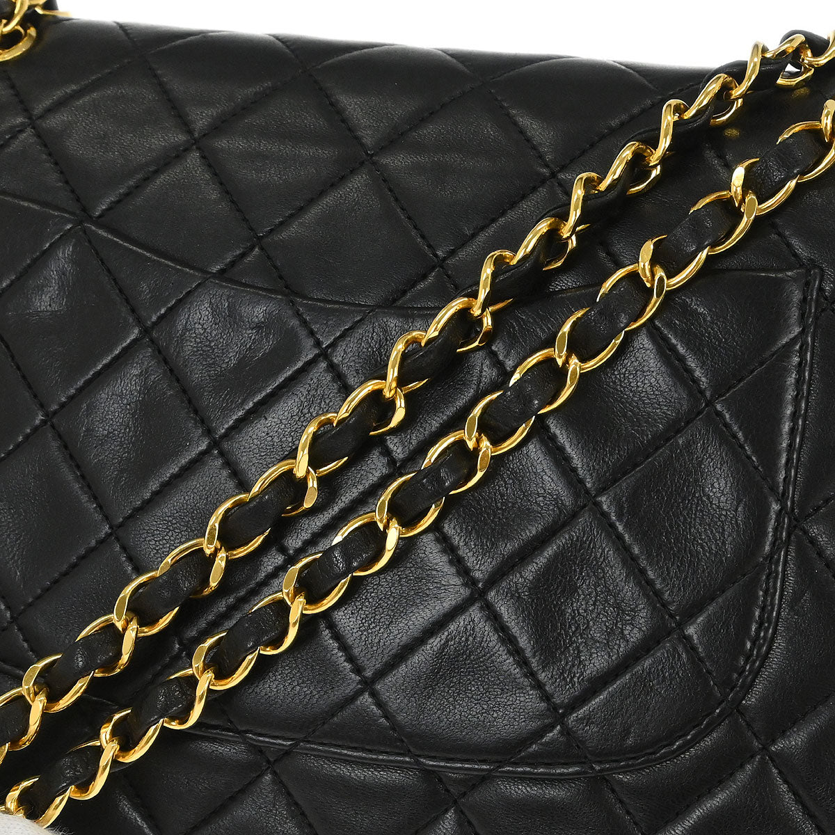 Chanel 1991-1994 Black Lambskin Medium Classic Double Flap Shoulder Bag - Image 5