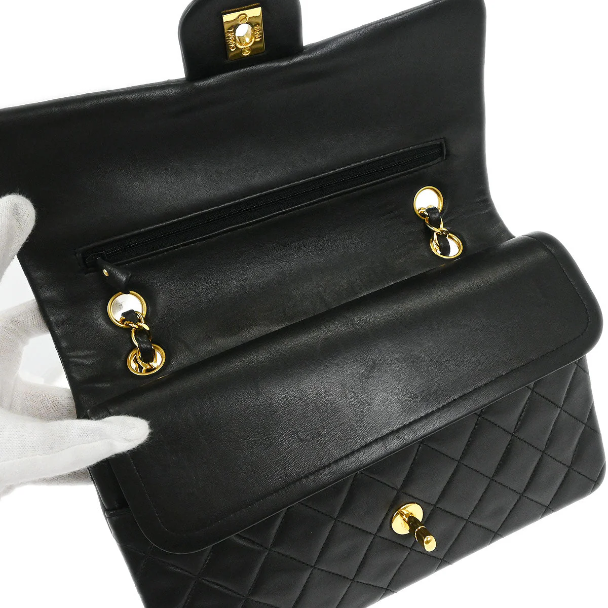 Chanel 1991-1994 Black Lambskin Medium Classic Double Flap Shoulder Bag - Image 6