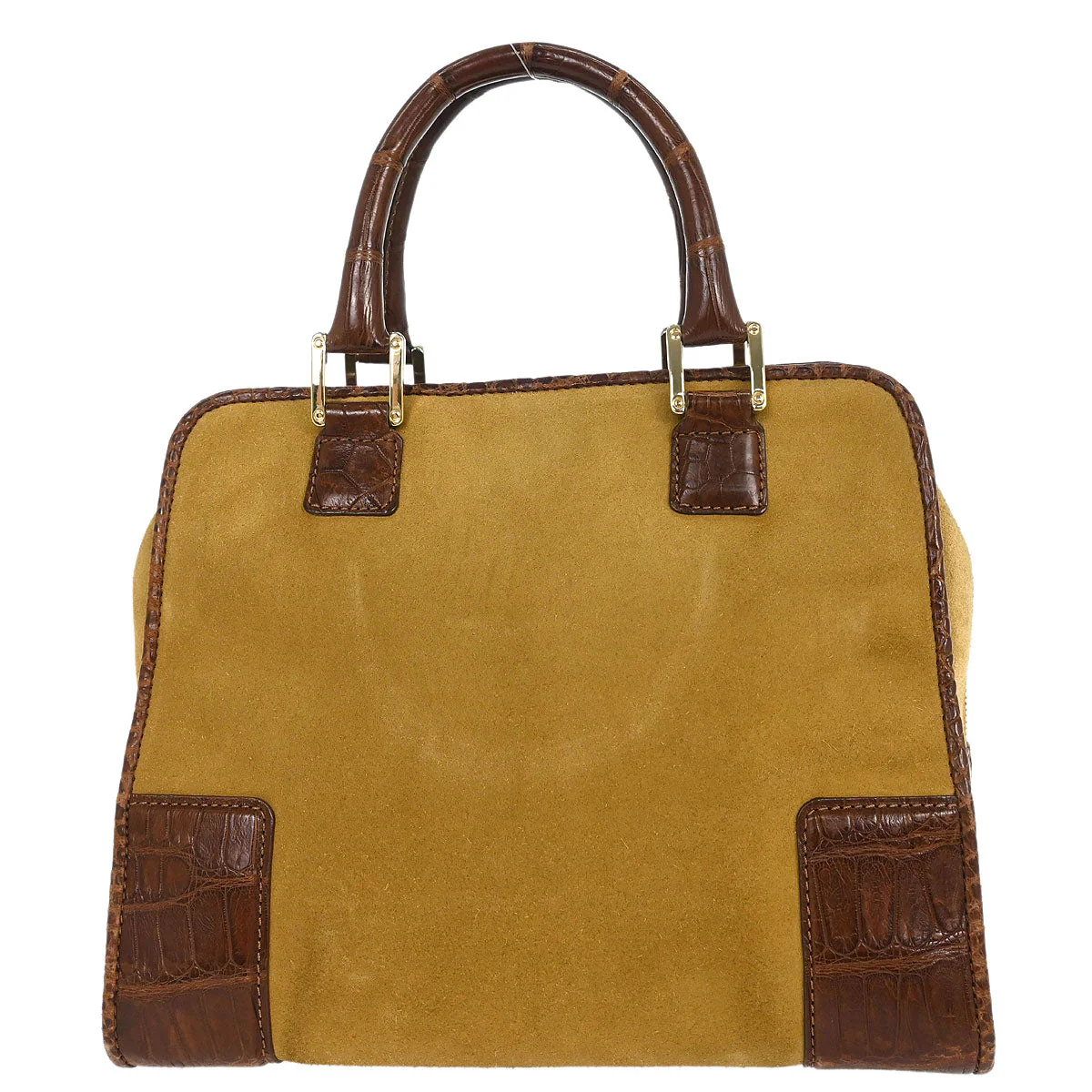 Loewe * Brown Suede Crocodile Amazona 28 Handbag - Image 2