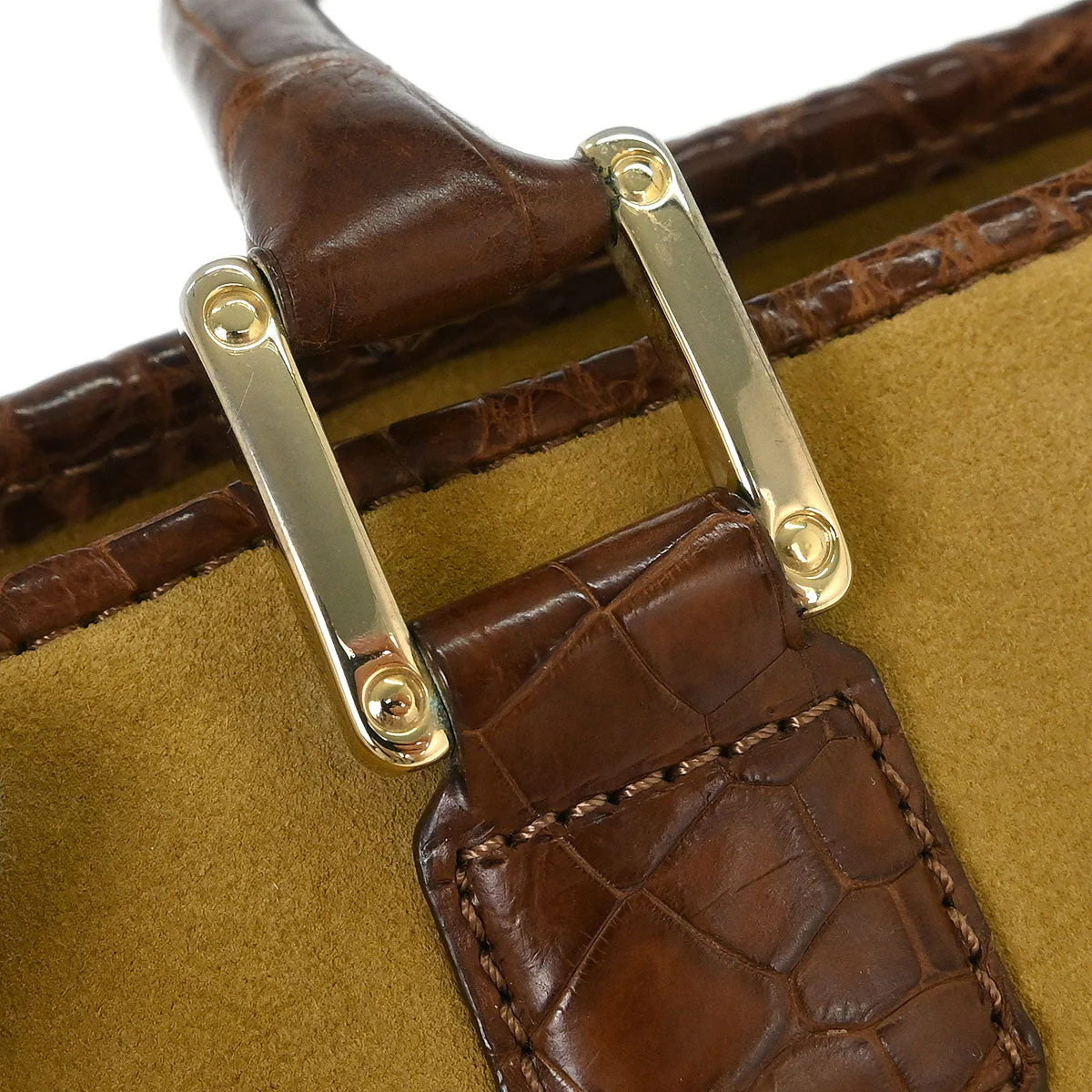 Loewe * Brown Suede Crocodile Amazona 28 Handbag - Image 6