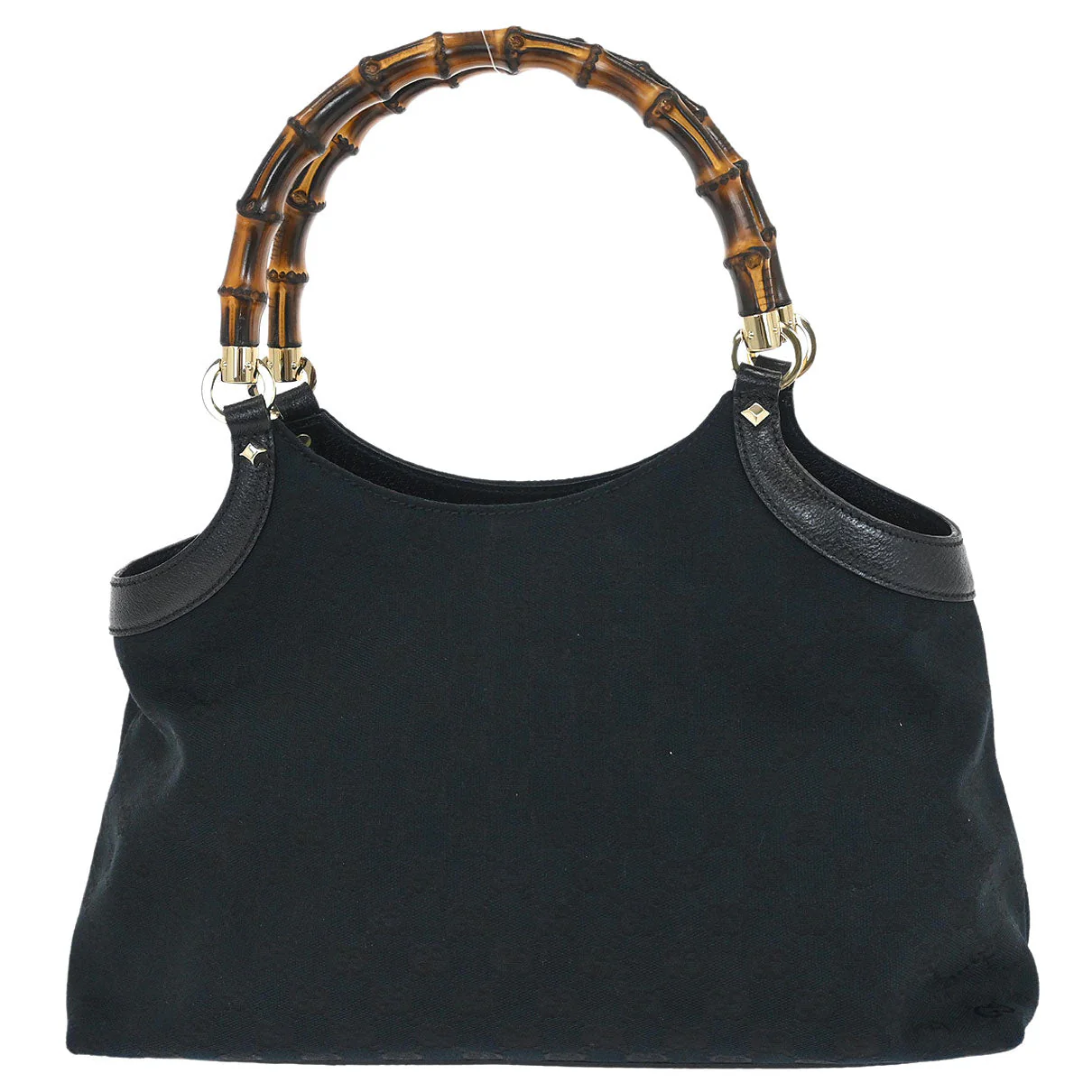 Gucci Black Bamboo GG Tote Bag - Image 2