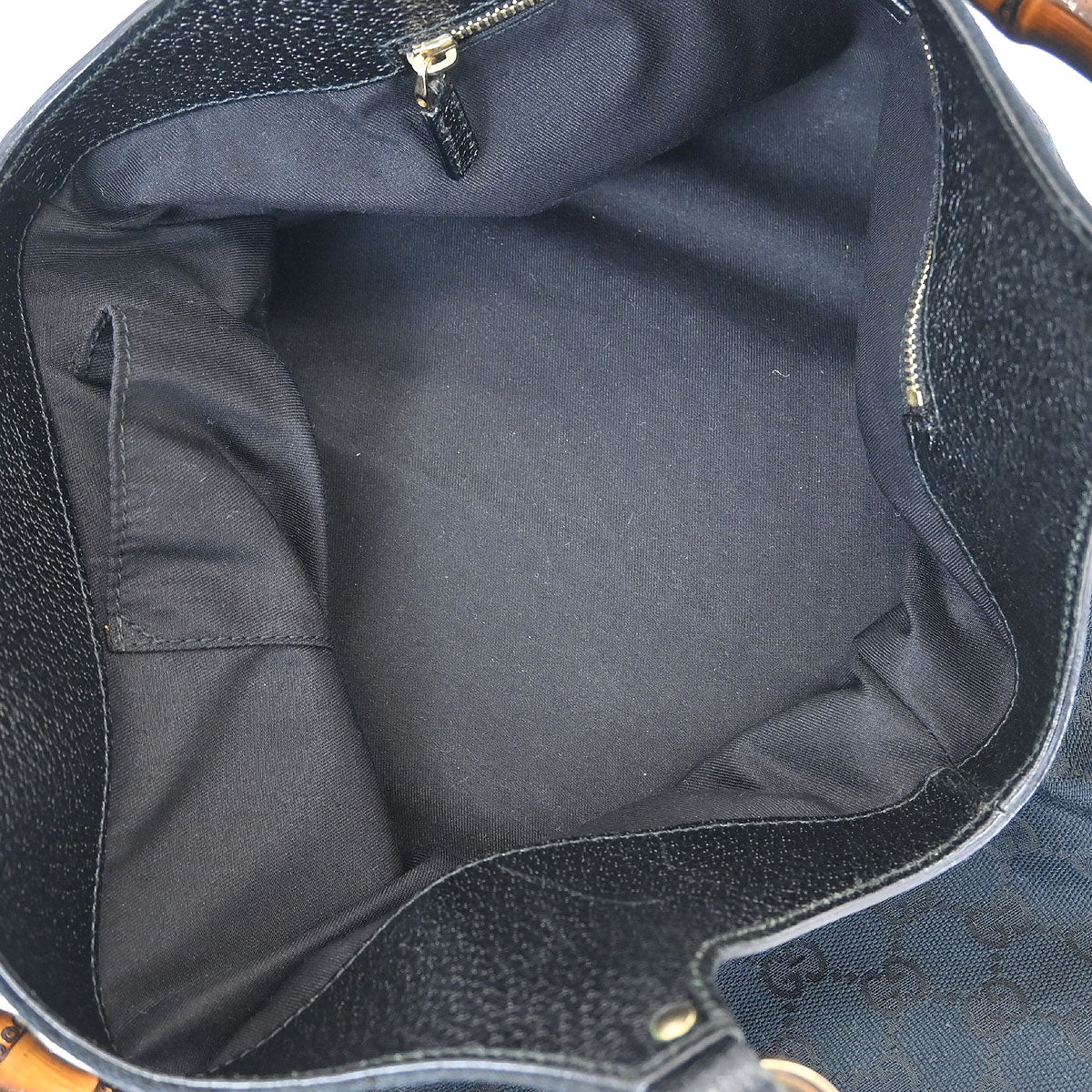 Gucci Black Bamboo GG Tote Bag - Image 8