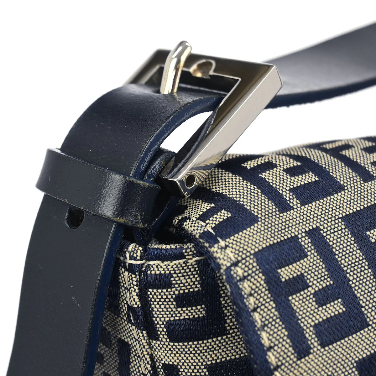 Fendi Navy Gray Canvas Zucchino Mamma Baguette Handbag - Image 4