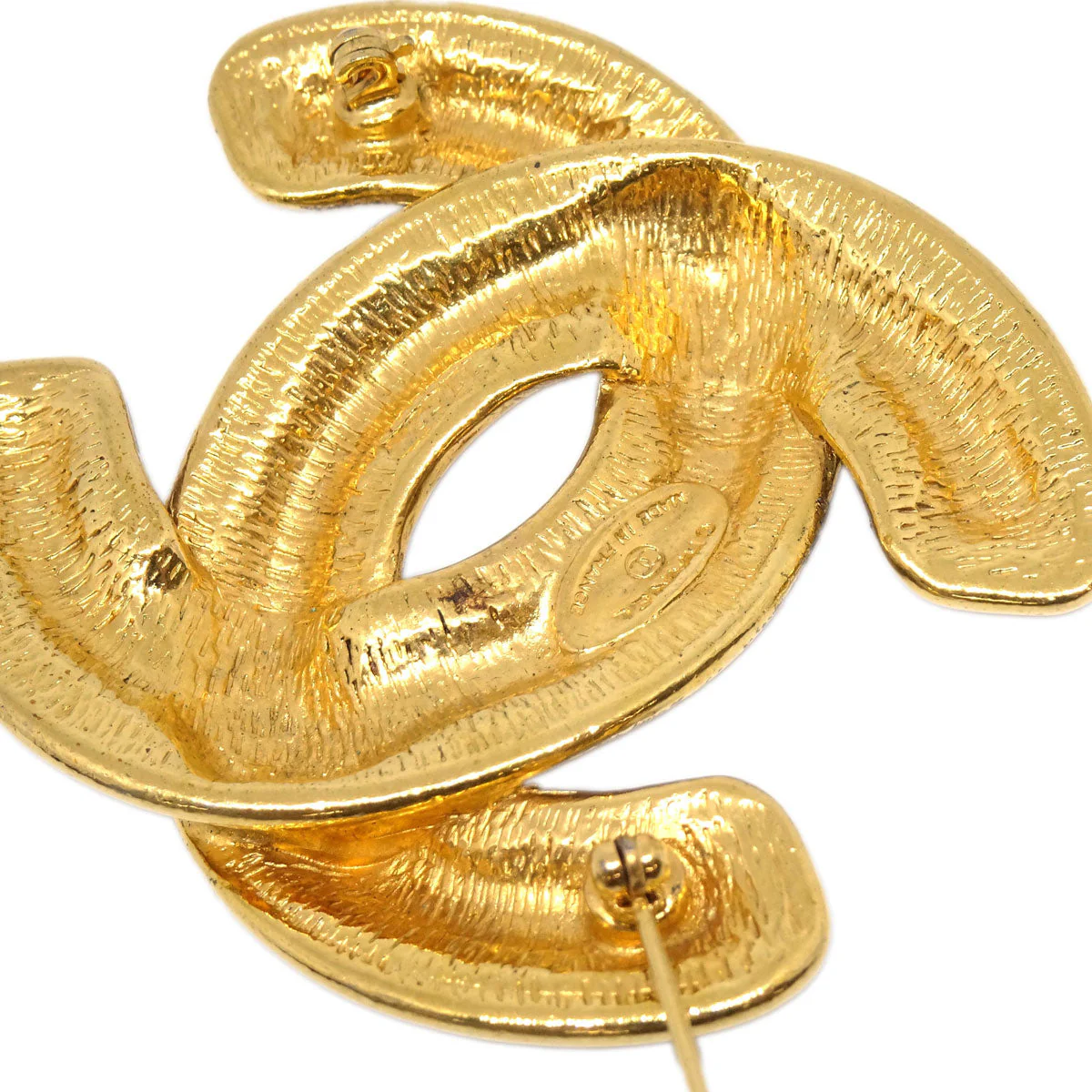 Chanel Quilted CC Brooch Pin Large Gold 1152 - Image 3