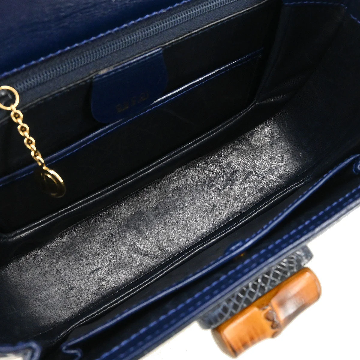 Gucci * Navy Crocodile Bamboo 2way Shoulder Handbag - Image 7