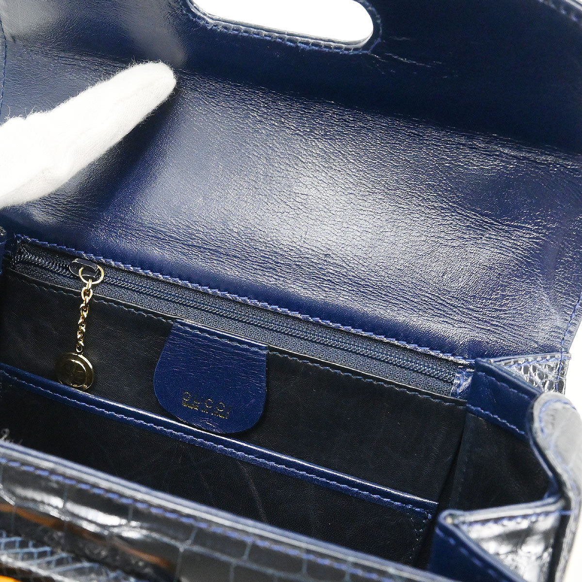 Gucci * Navy Crocodile Bamboo 2way Shoulder Handbag - Image 8