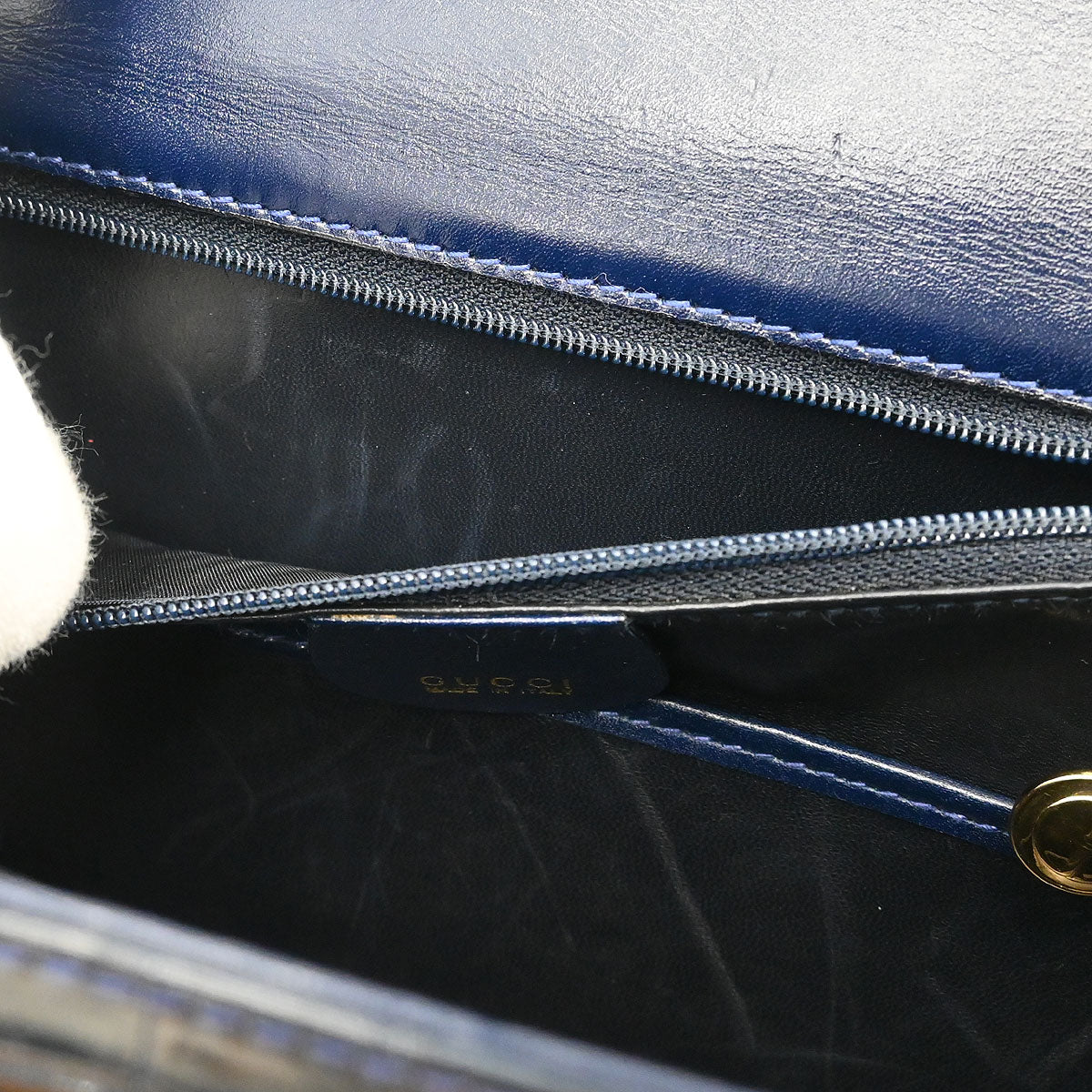Gucci * Navy Crocodile Bamboo 2way Shoulder Handbag - Image 9