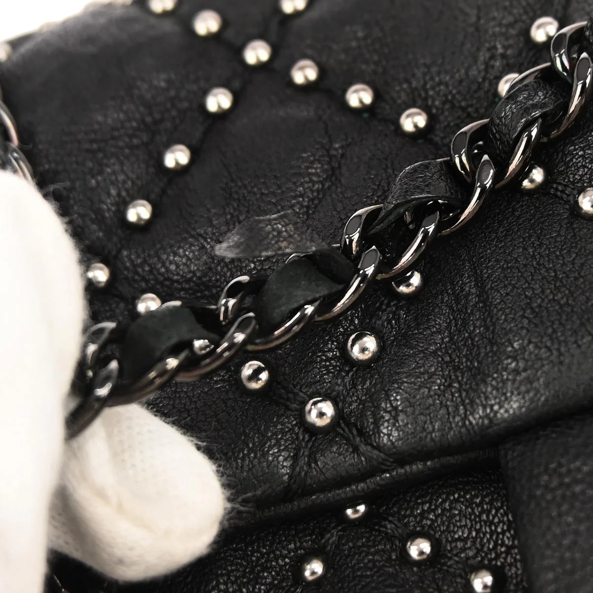 Chanel Black Calfskin Studded Single Flap Shoulder Bag - Image 3