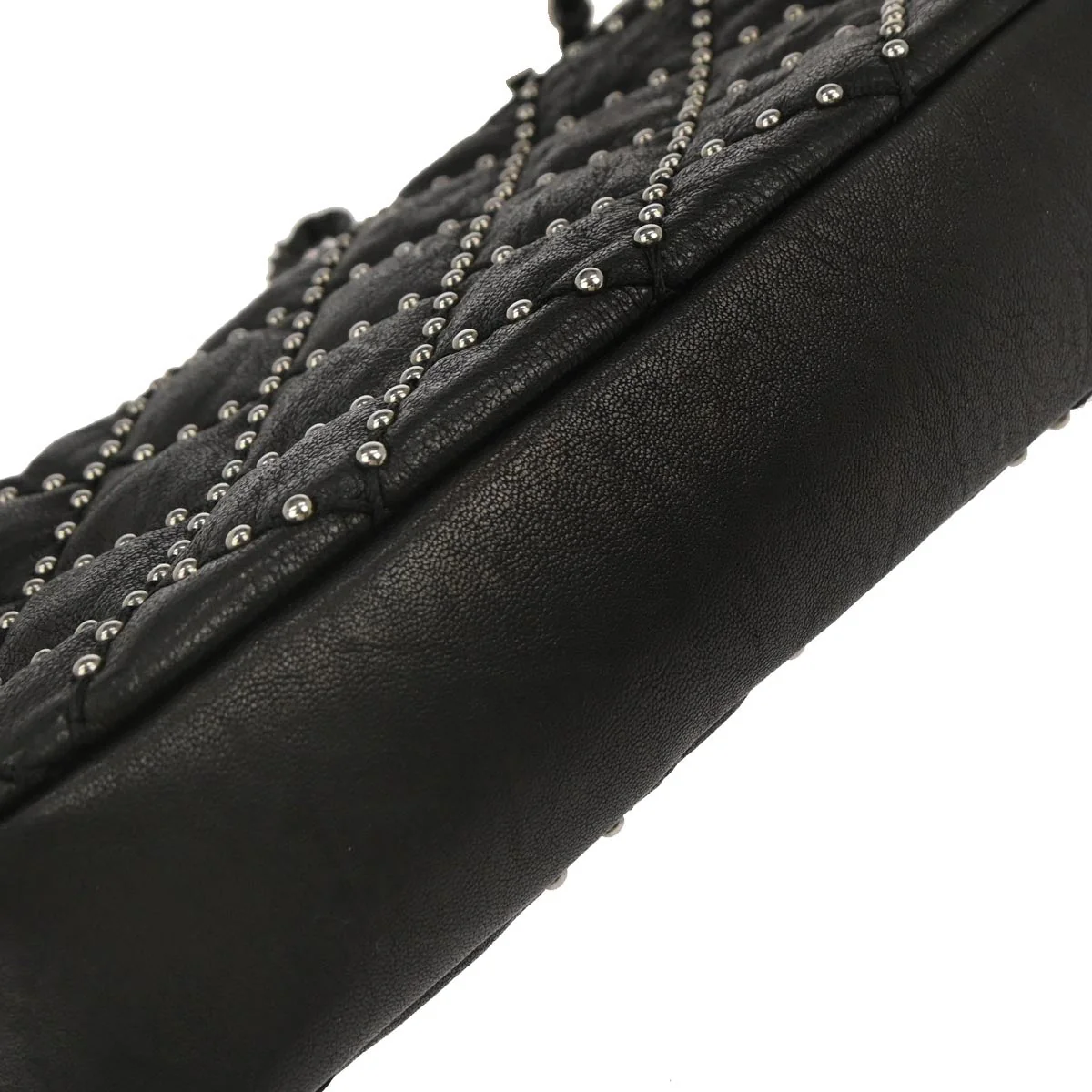 Chanel Black Calfskin Studded Single Flap Shoulder Bag - Image 4