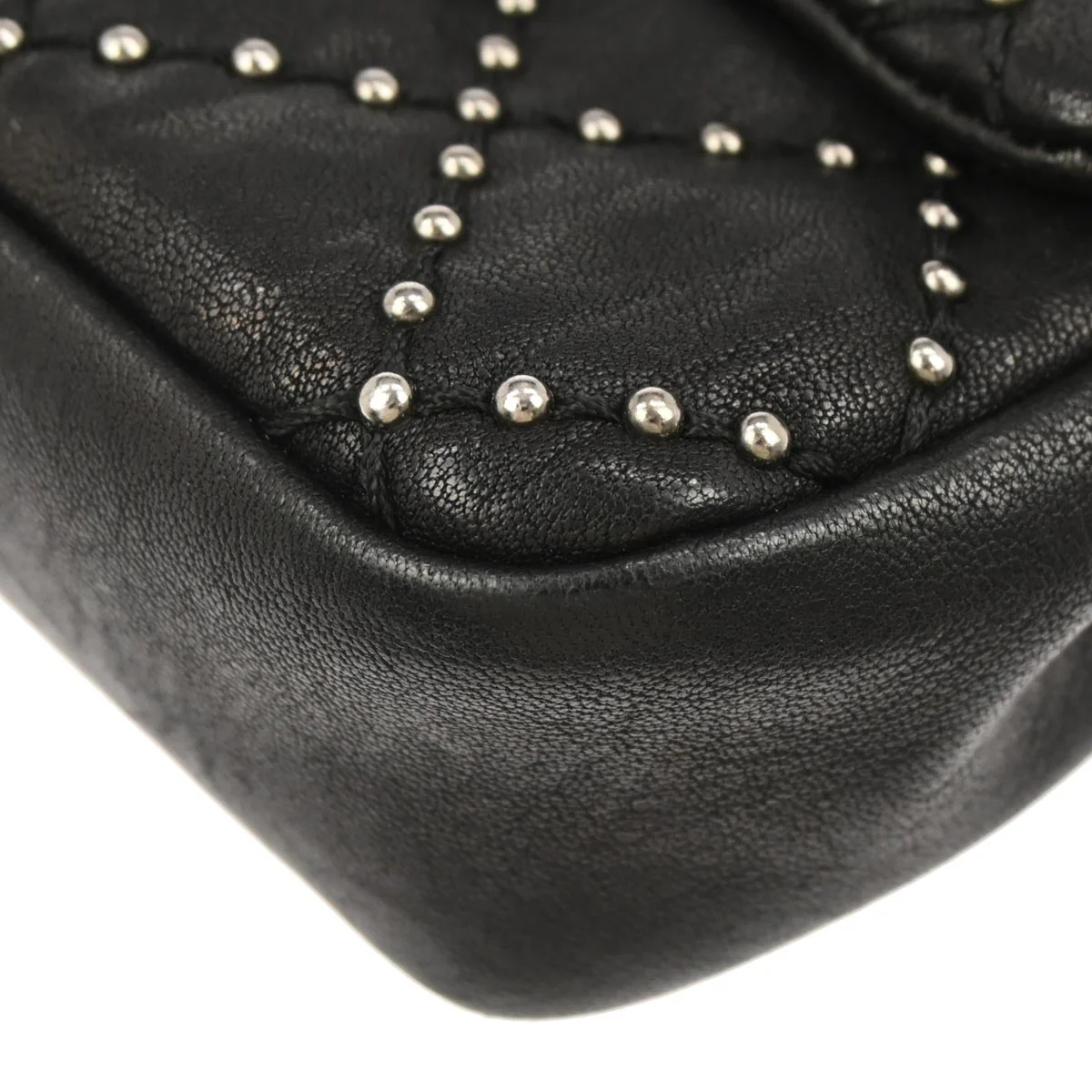 Chanel Black Calfskin Studded Single Flap Shoulder Bag - Image 6