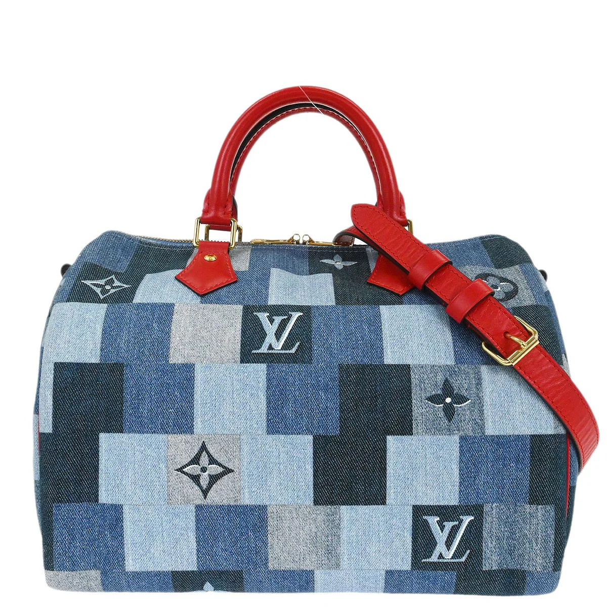 Louis Vuitton 2019 Denim Square Patchwork Speedy Bandouliere 30 2way Shoulder Handbag M45041