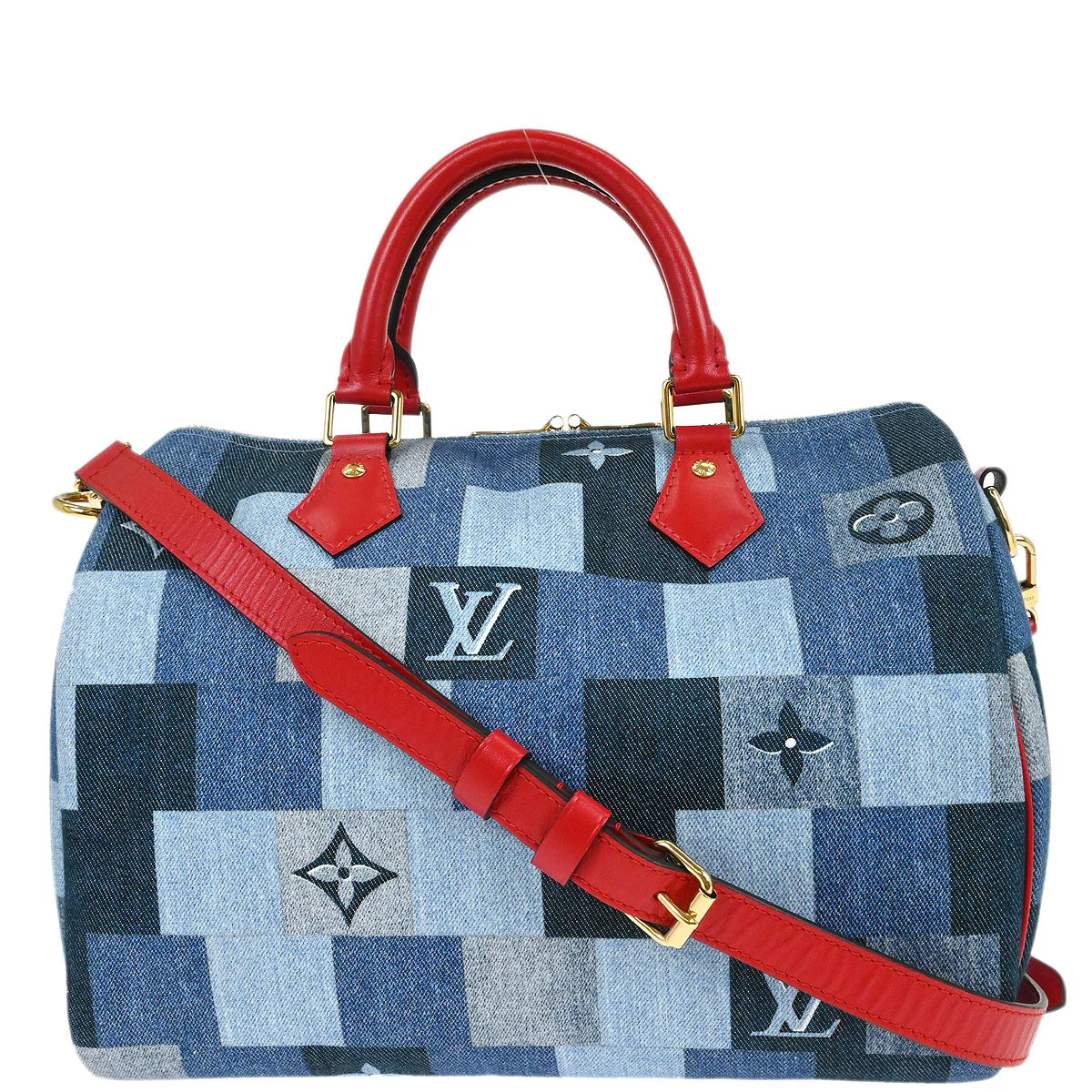 Louis Vuitton 2019 Denim Square Patchwork Speedy Bandouliere 30 2way Shoulder Handbag M45041 - Image 2