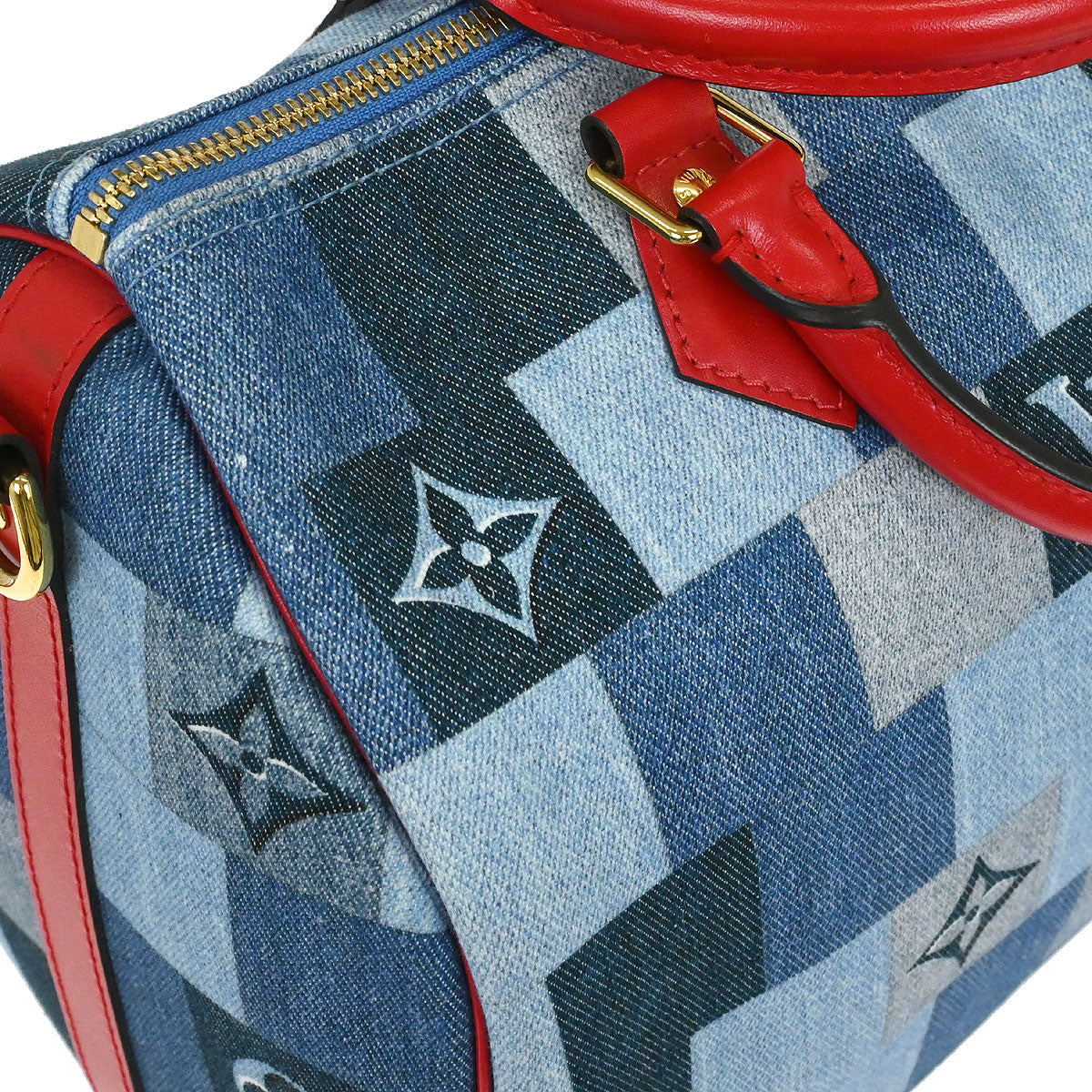 Louis Vuitton 2019 Denim Square Patchwork Speedy Bandouliere 30 2way Shoulder Handbag M45041 - Image 6
