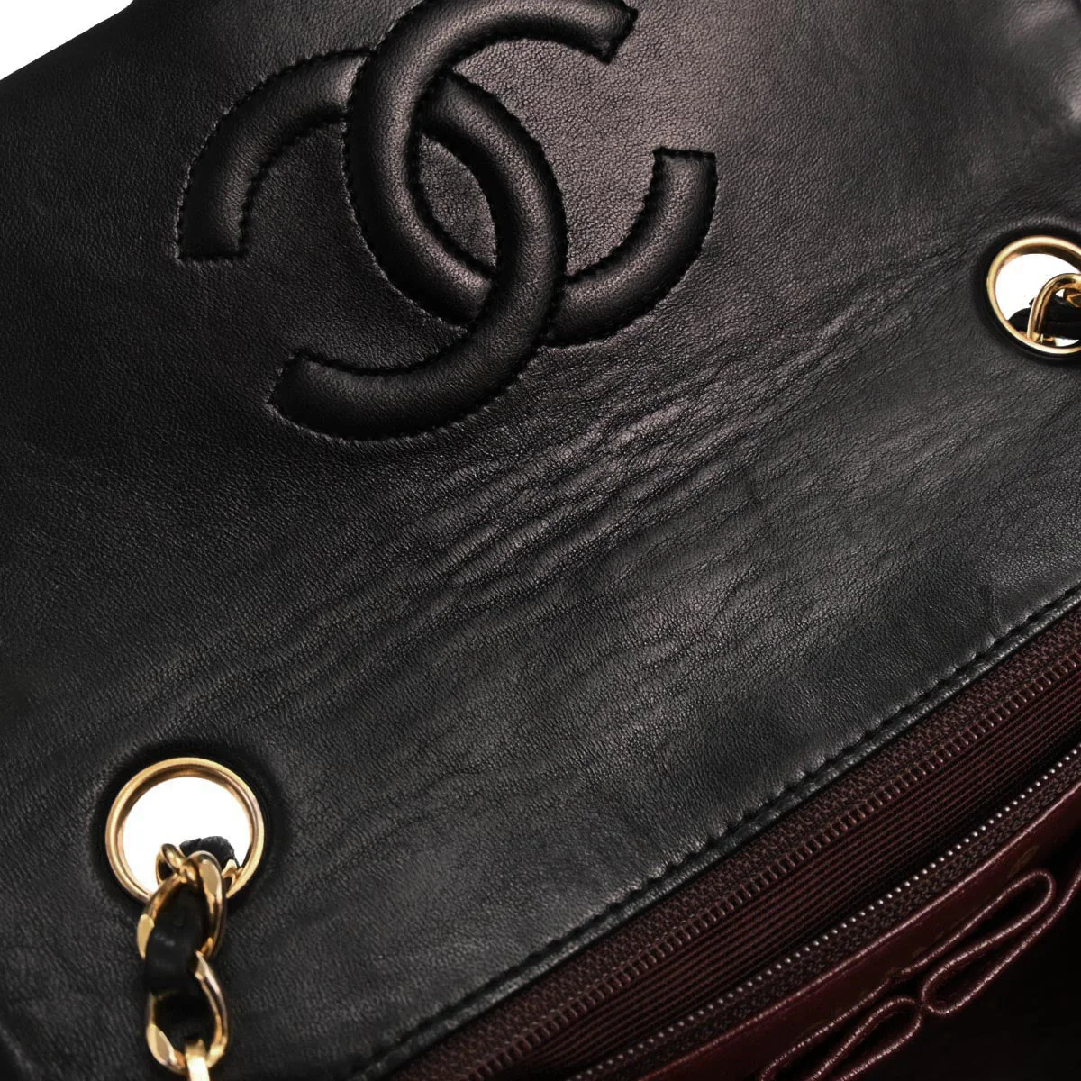 Chanel 1989-1991 Black Lambskin Classic Square Flap Shoulder Bag 20 - Image 6