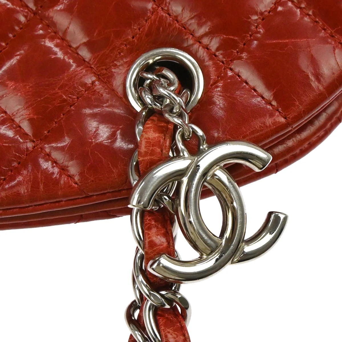 Chanel Red Patent Leather Medium Mademoiselle Bowling Bag - Image 4
