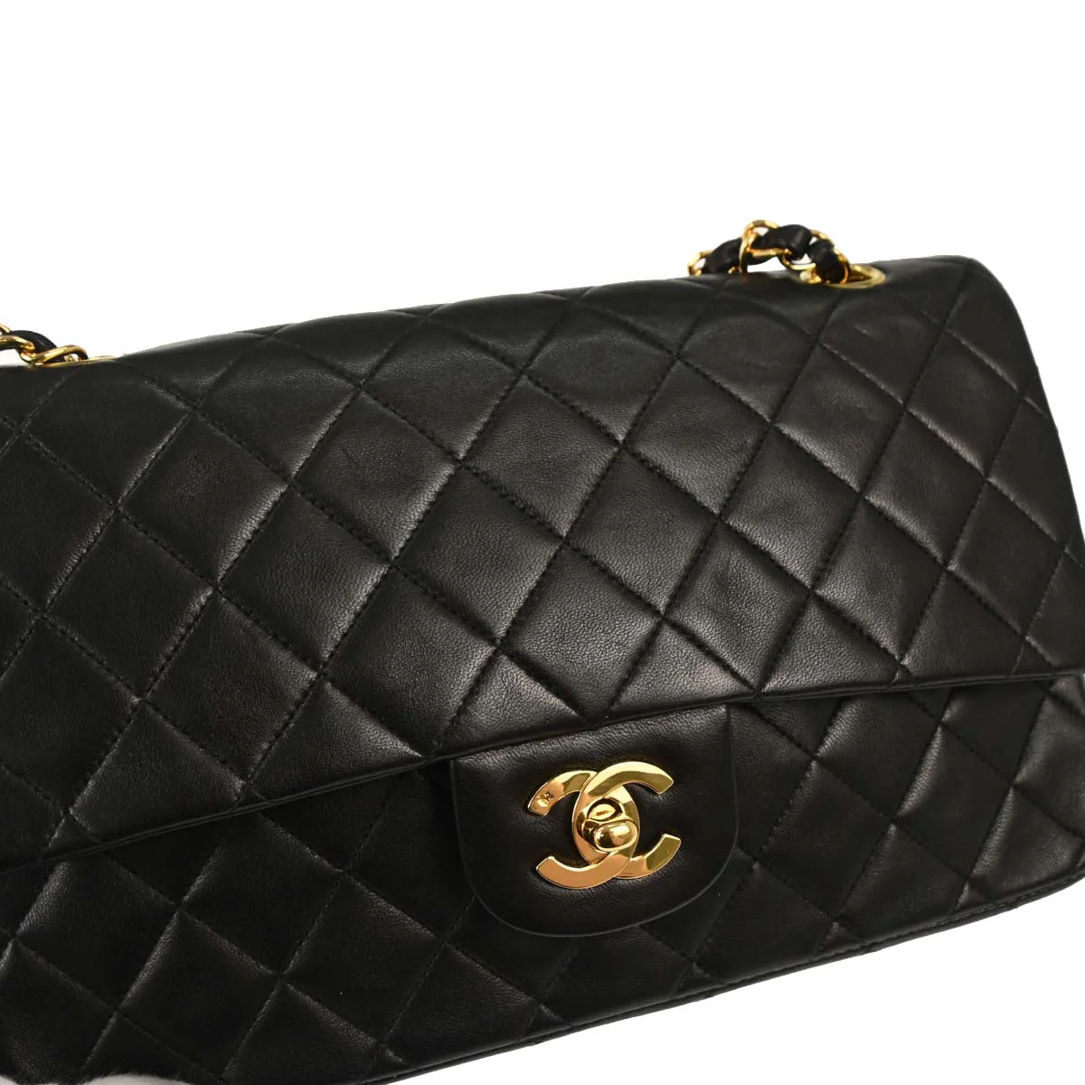 Chanel 1991-1994 Black Lambskin Medium Classic Double Flap Shoulder Bag - Image 5