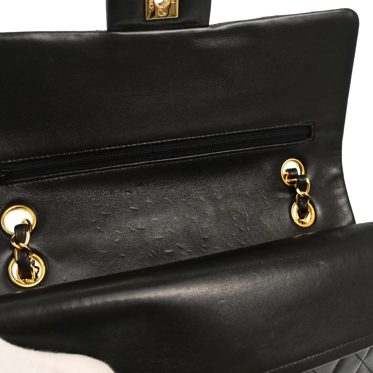 Chanel 1991-1994 Black Lambskin Medium Classic Double Flap Shoulder Bag - Image 6