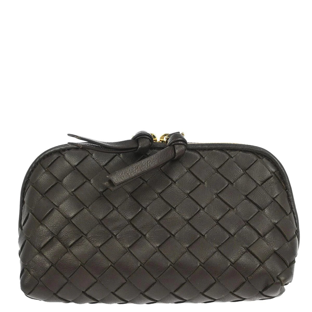 Bottega Veneta Brown Lambskin Intrecciato Pouch