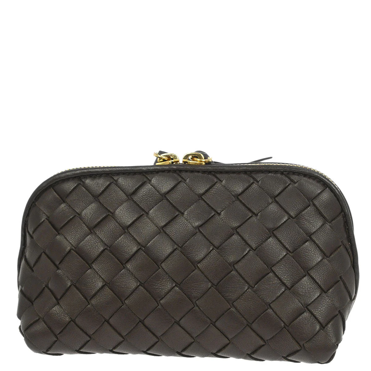 Bottega Veneta Brown Lambskin Intrecciato Pouch - Image 2