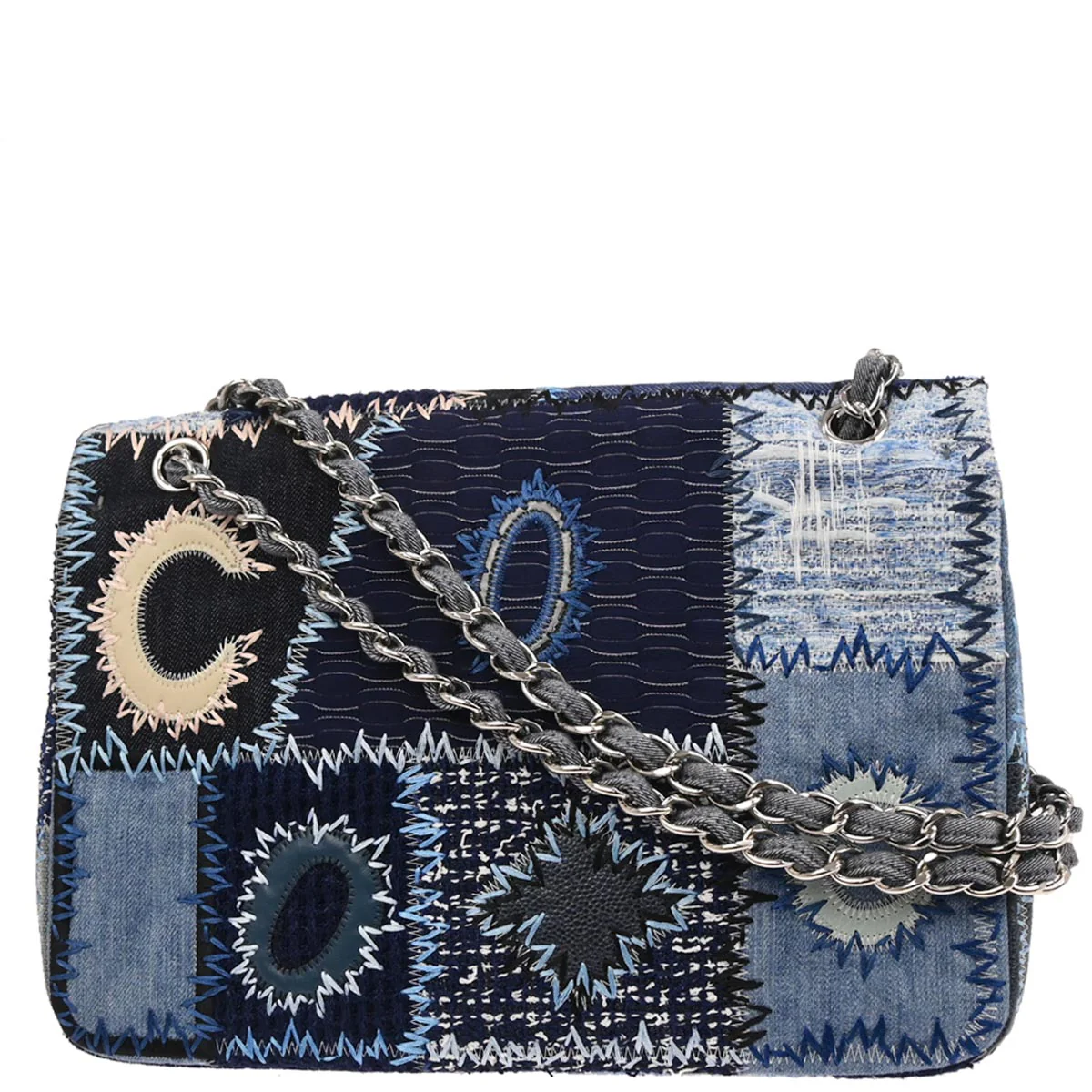 Chanel 2014-2015 Blue Tweed Jumbo Single Flap Patchwork Shoulder Bag - Image 2