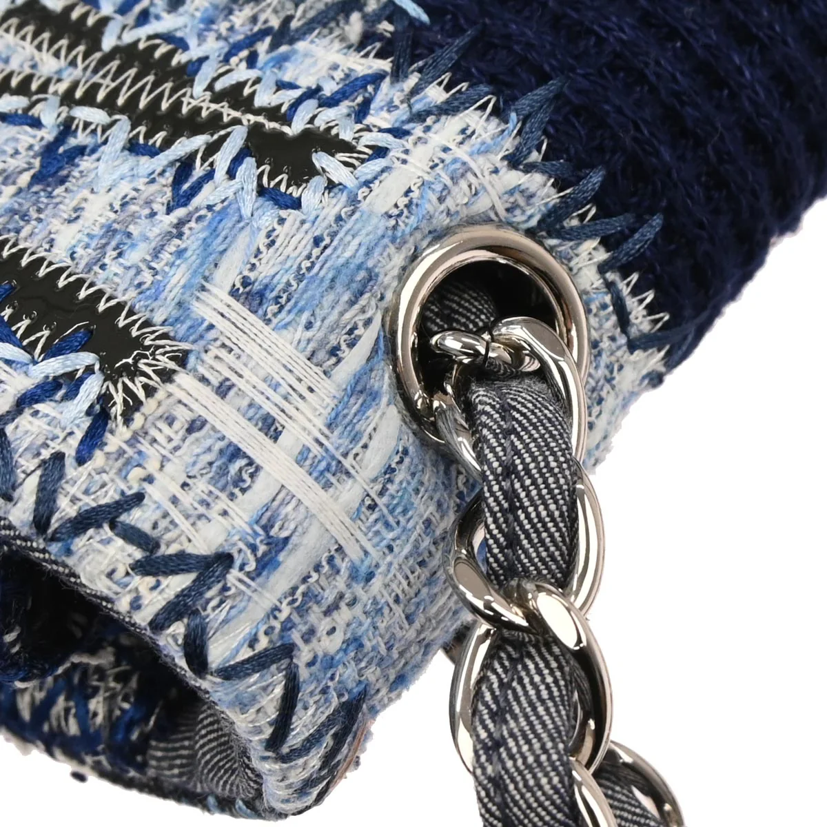 Chanel 2014-2015 Blue Tweed Jumbo Single Flap Patchwork Shoulder Bag - Image 4
