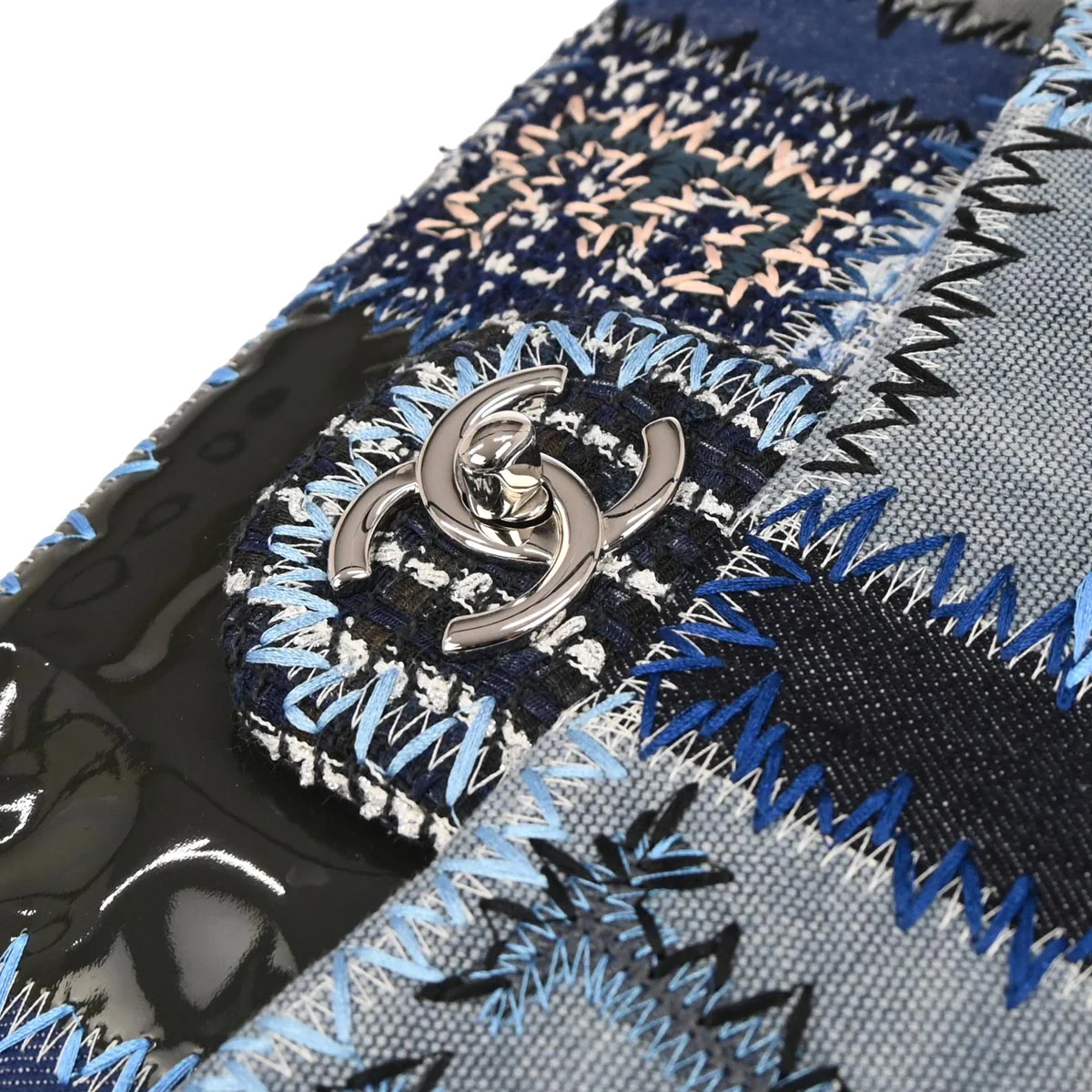 Chanel 2014-2015 Blue Tweed Jumbo Single Flap Patchwork Shoulder Bag - Image 5