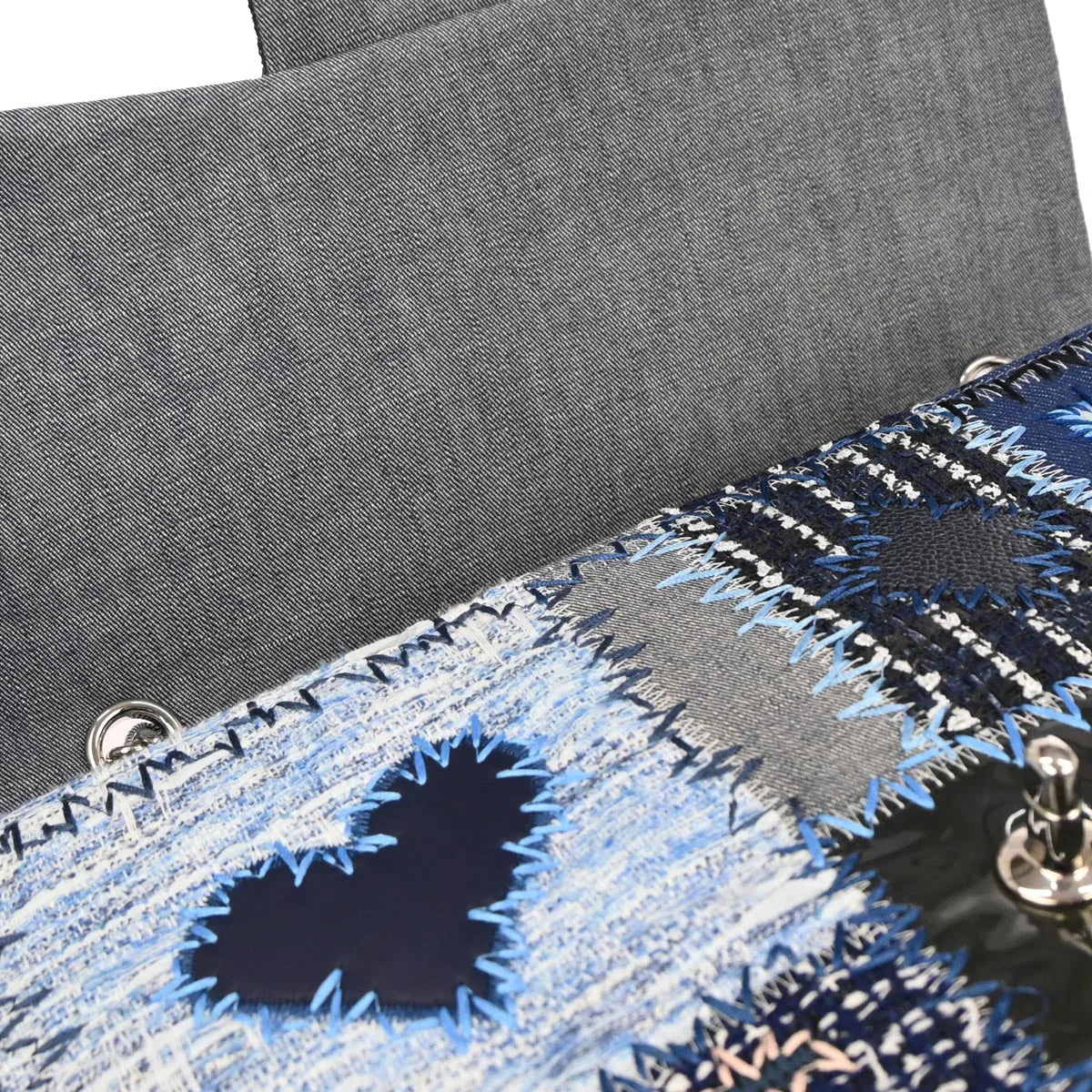 Chanel 2014-2015 Blue Tweed Jumbo Single Flap Patchwork Shoulder Bag - Image 6