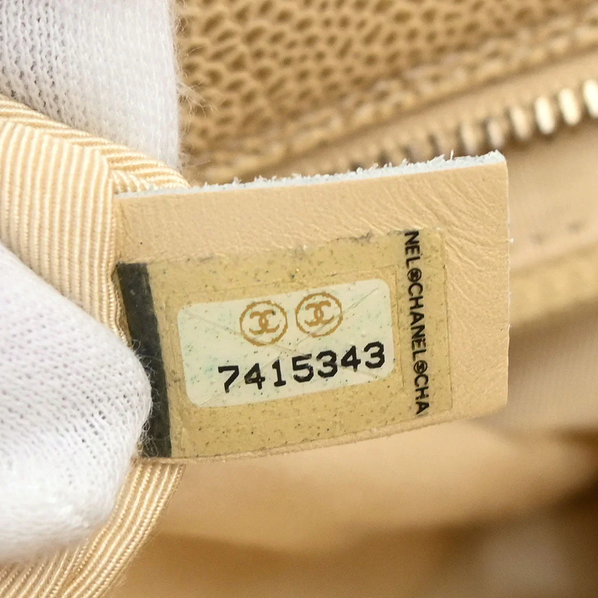 Chanel 2002-2003 Beige Caviar Skin Petite Timeless Tote PTT Chain Handbag - Image 10