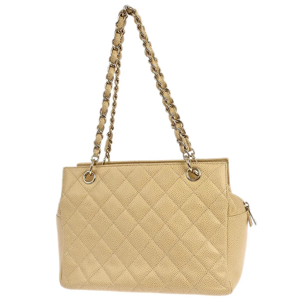Chanel 2002-2003 Beige Caviar Skin Petite Timeless Tote PTT Chain Handbag - Image 2