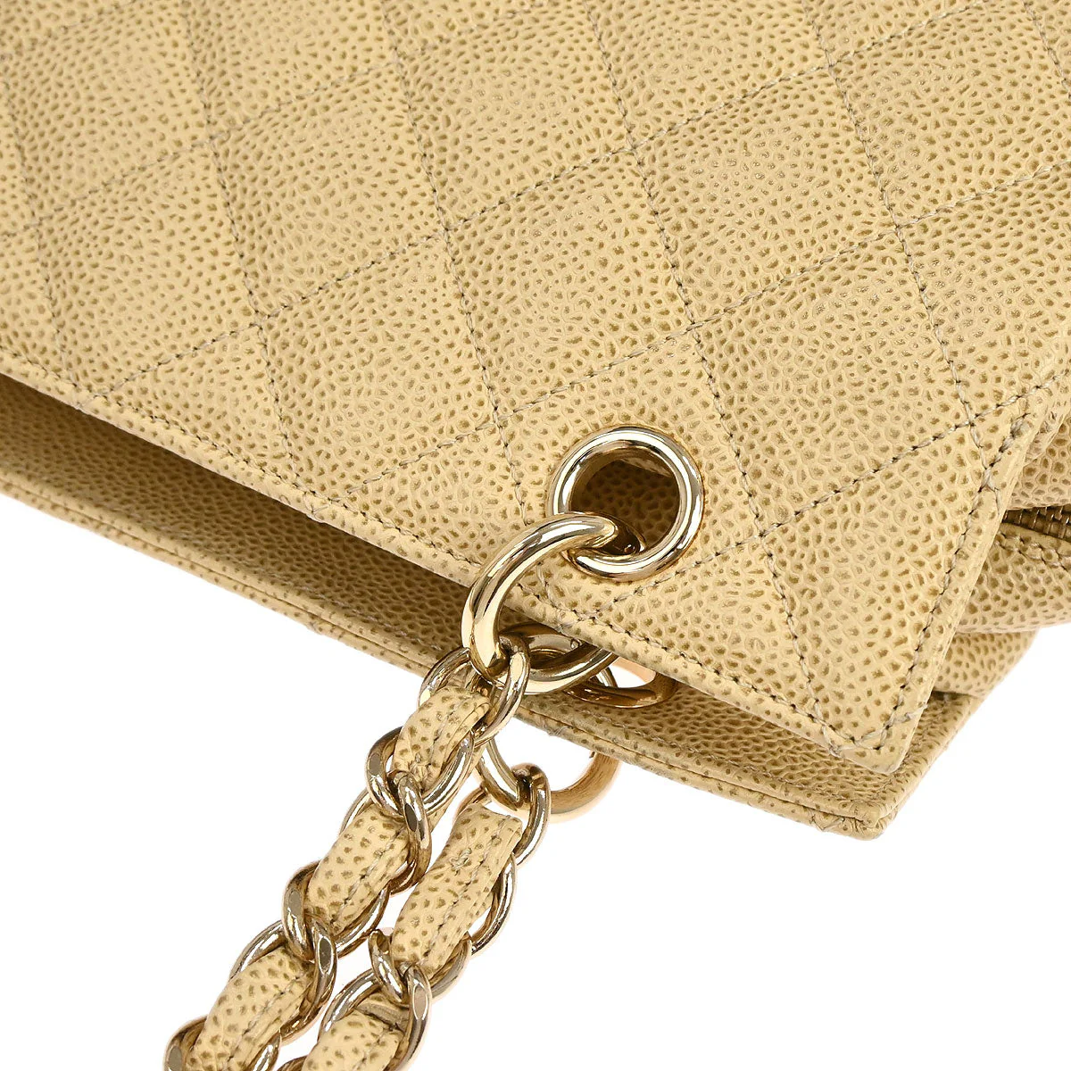 Chanel 2002-2003 Beige Caviar Skin Petite Timeless Tote PTT Chain Handbag - Image 3