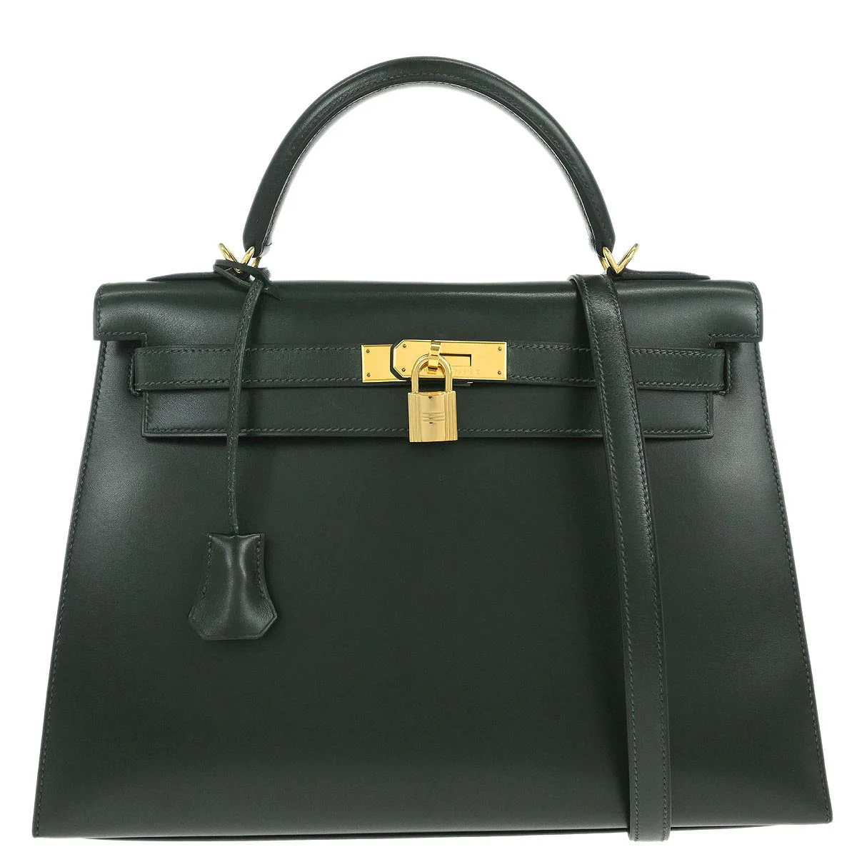 Hermes Vert Fonce Box Calf Kelly 32 Sellier 2way Shoulder Handbag