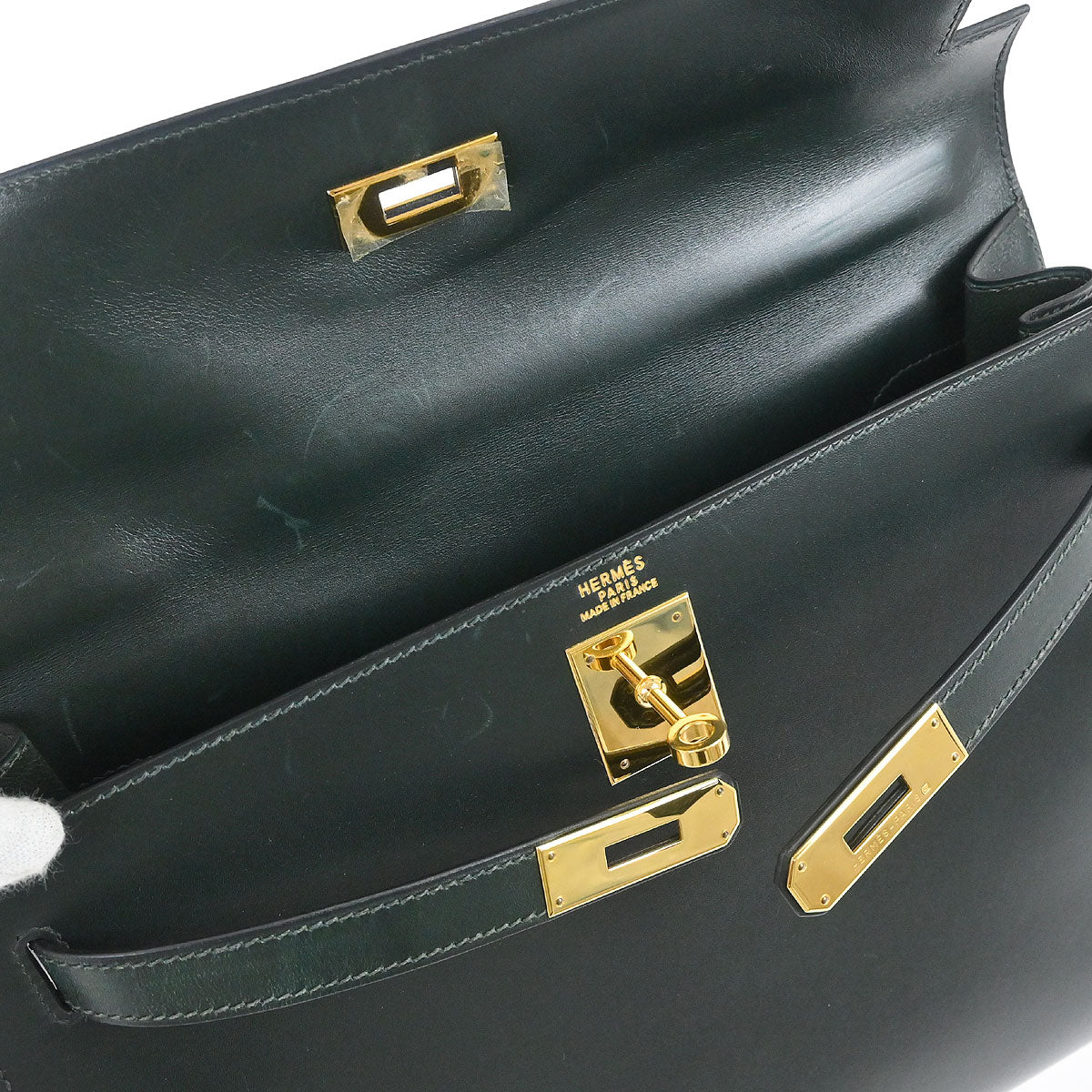 Hermes Vert Fonce Box Calf Kelly 32 Sellier 2way Shoulder Handbag - Image 9