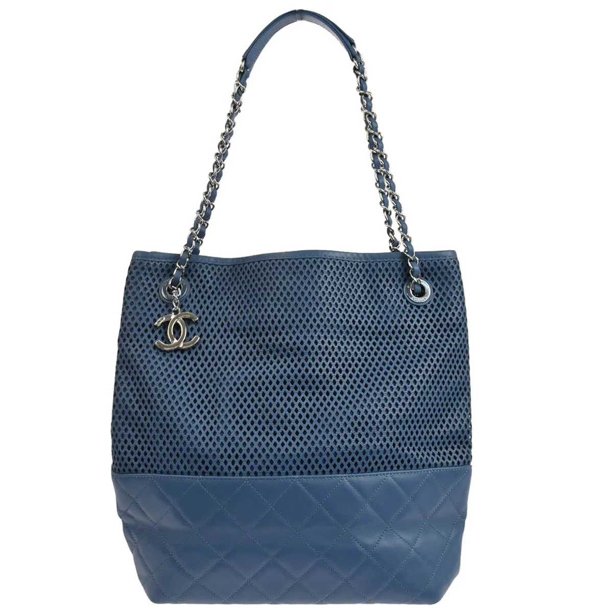 Chanel 2012-2013 Blue Perforated Calfskin Up In The Air Tote Chain Handbag