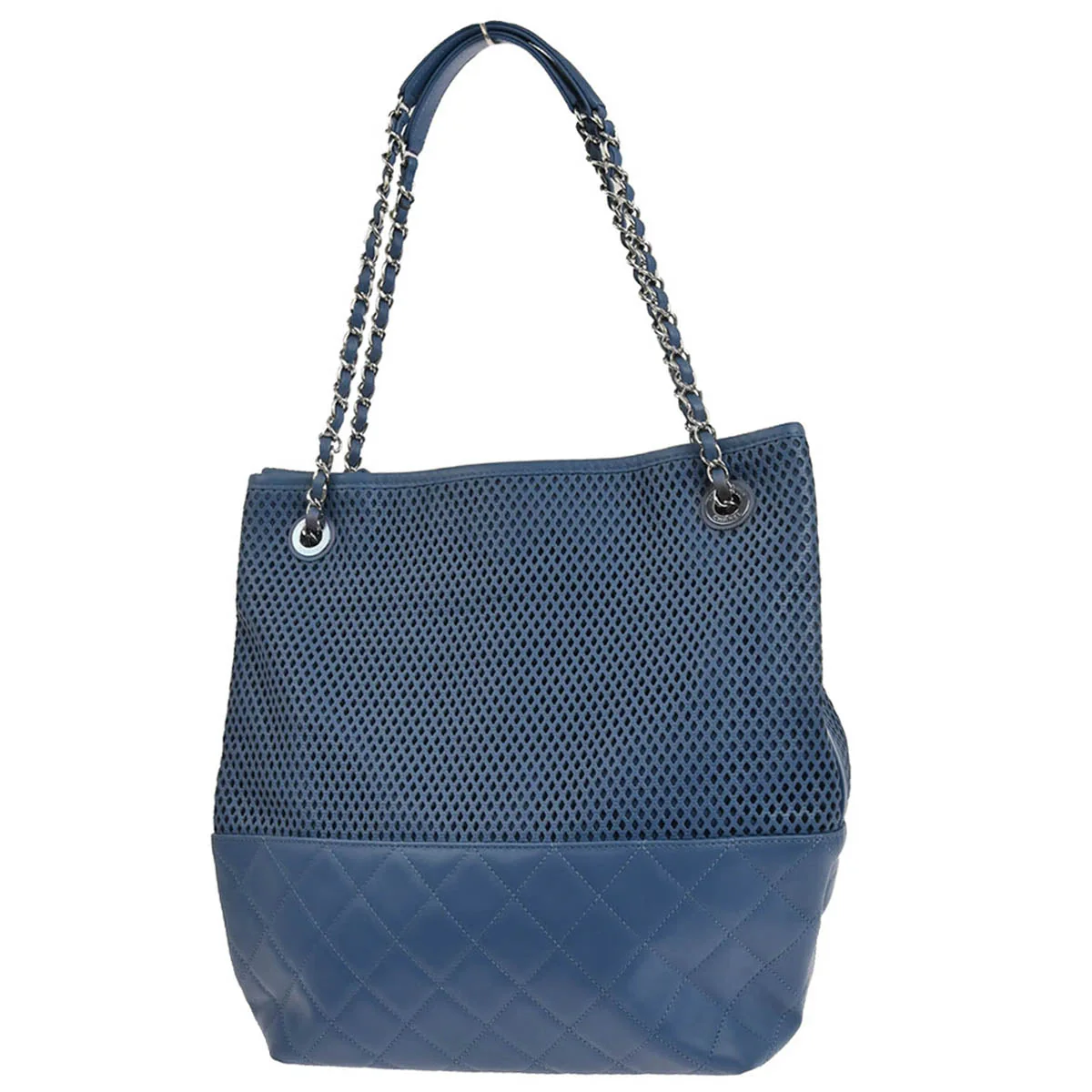 Chanel 2012-2013 Blue Perforated Calfskin Up In The Air Tote Chain Handbag - Image 2